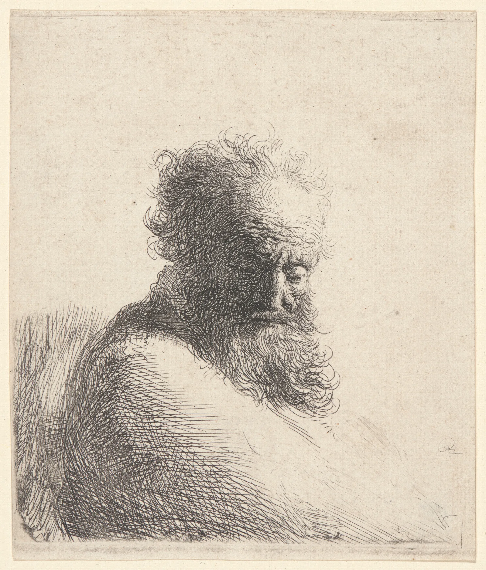 Bust Of An Old Bearded Man Looking Down Wall Art by Rembrandt van Rijn - Canvas Print