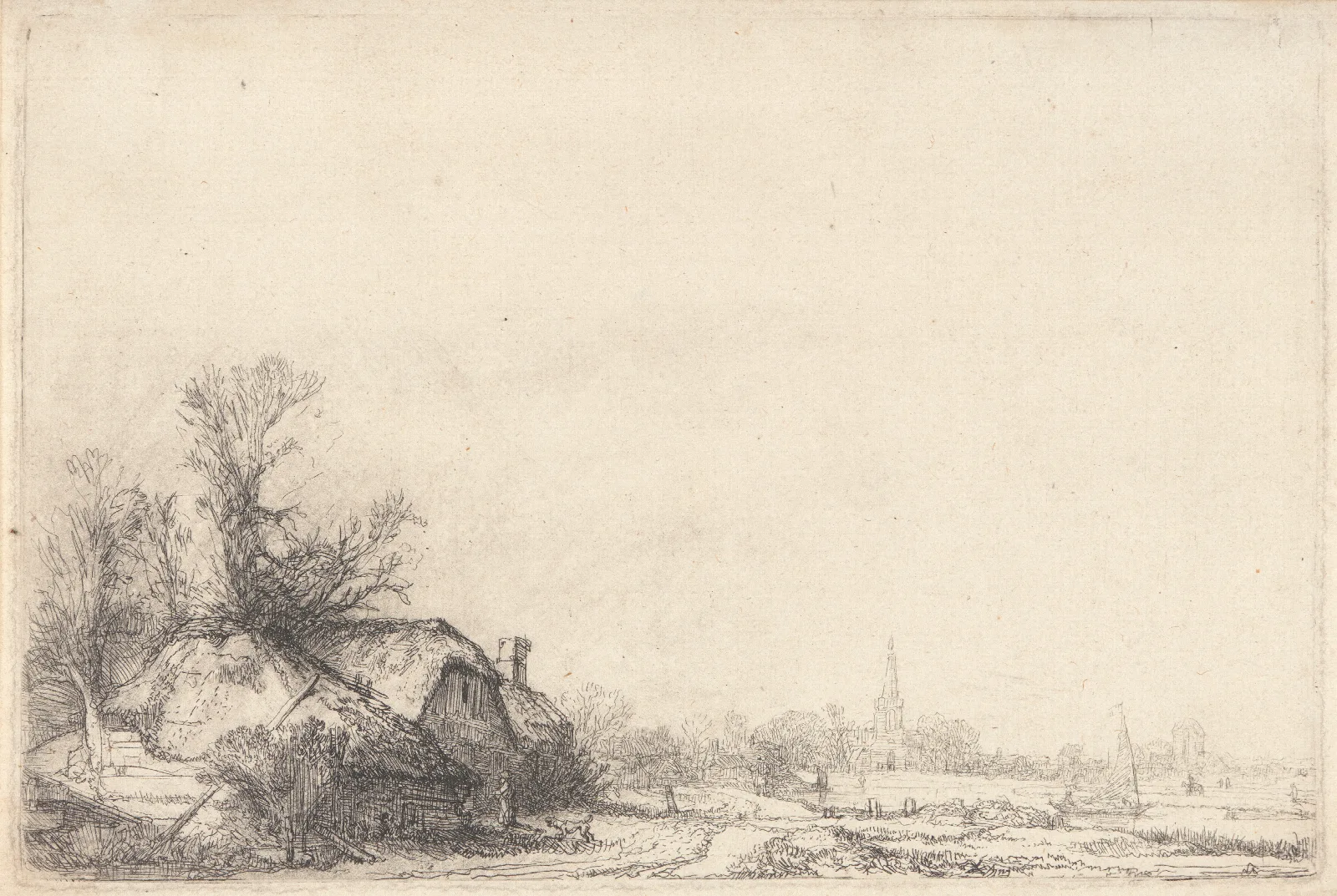 Cottage Beside A Canal Wall Art by Rembrandt van Rijn - Canvas Print