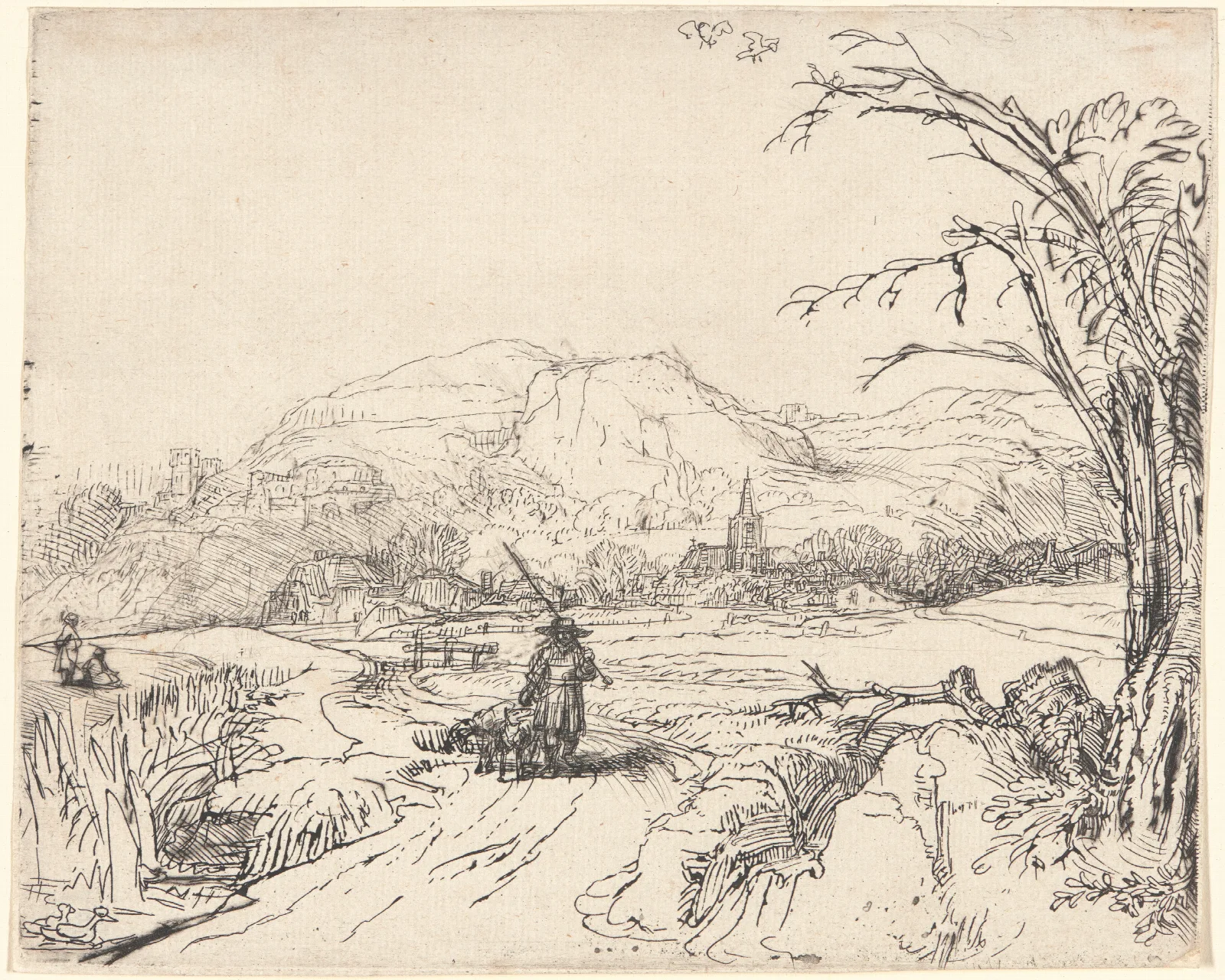 Landscape With A Sportsman And Dog Wall Art by Rembrandt van Rijn - Canvas Print