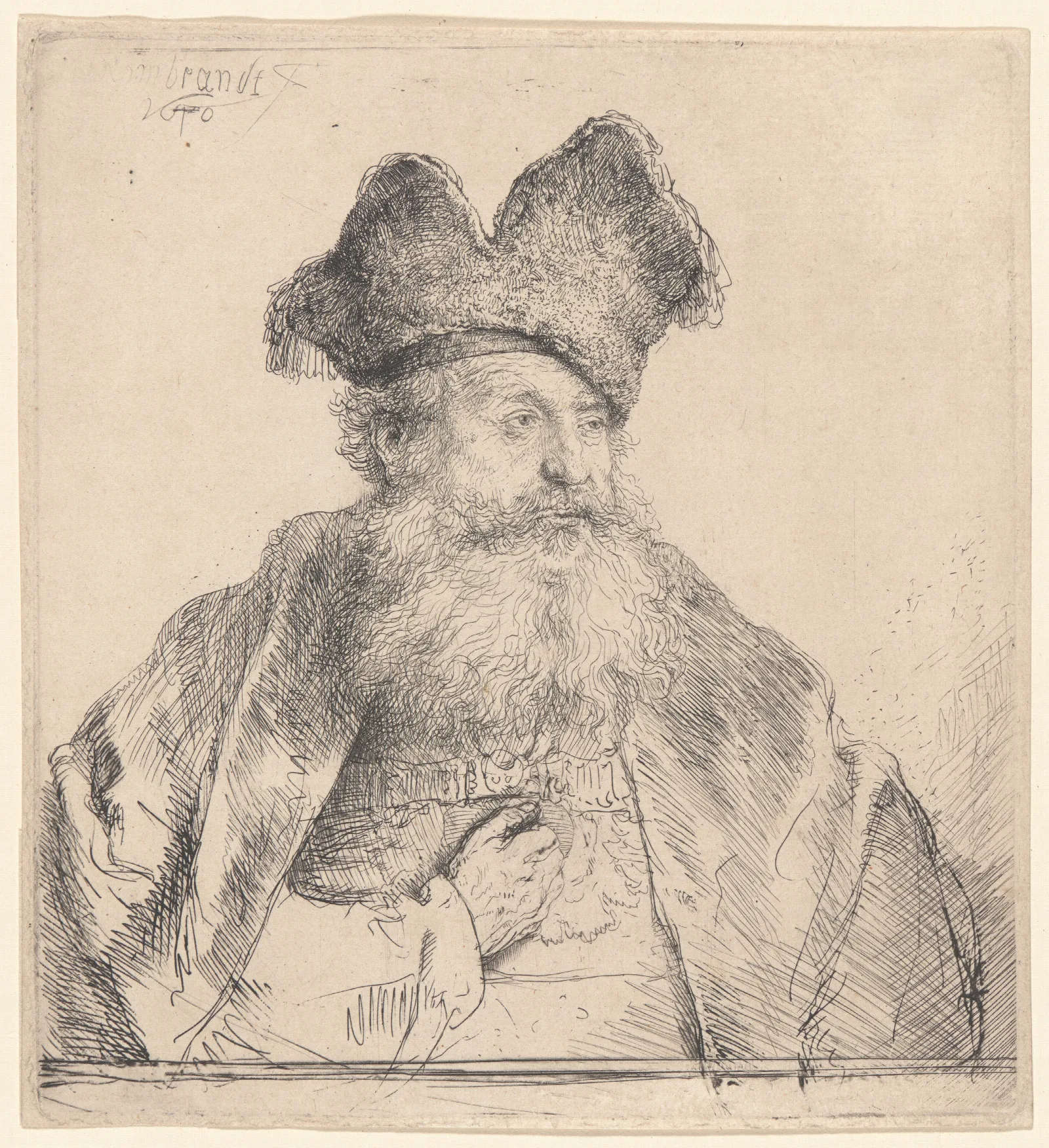 Old Man With A Divided Fur Cap Wall Art by Rembrandt van Rijn - Canvas Print