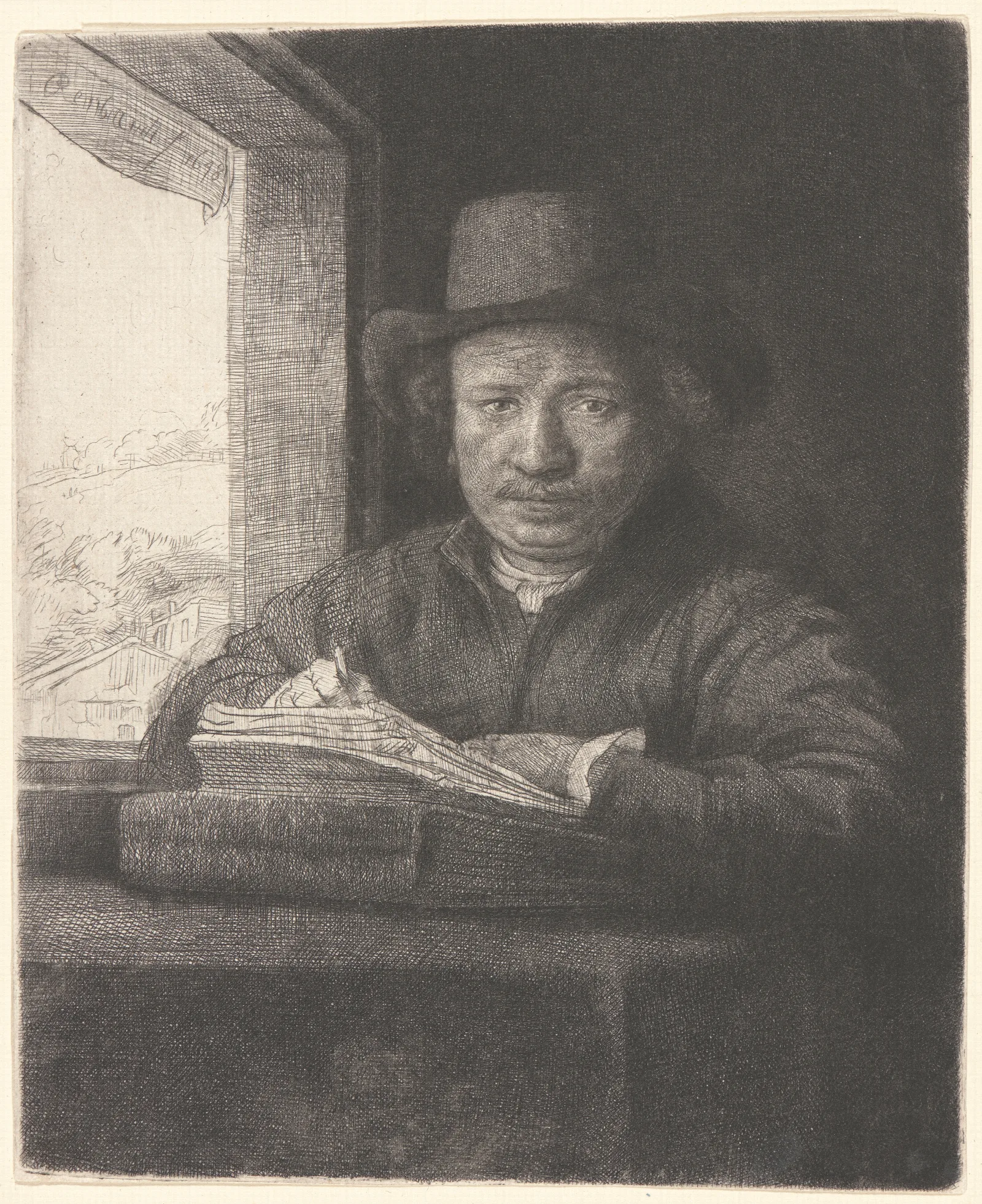 Rembrandt Drawing At A Window Wall Art by Rembrandt van Rijn - Canvas Print