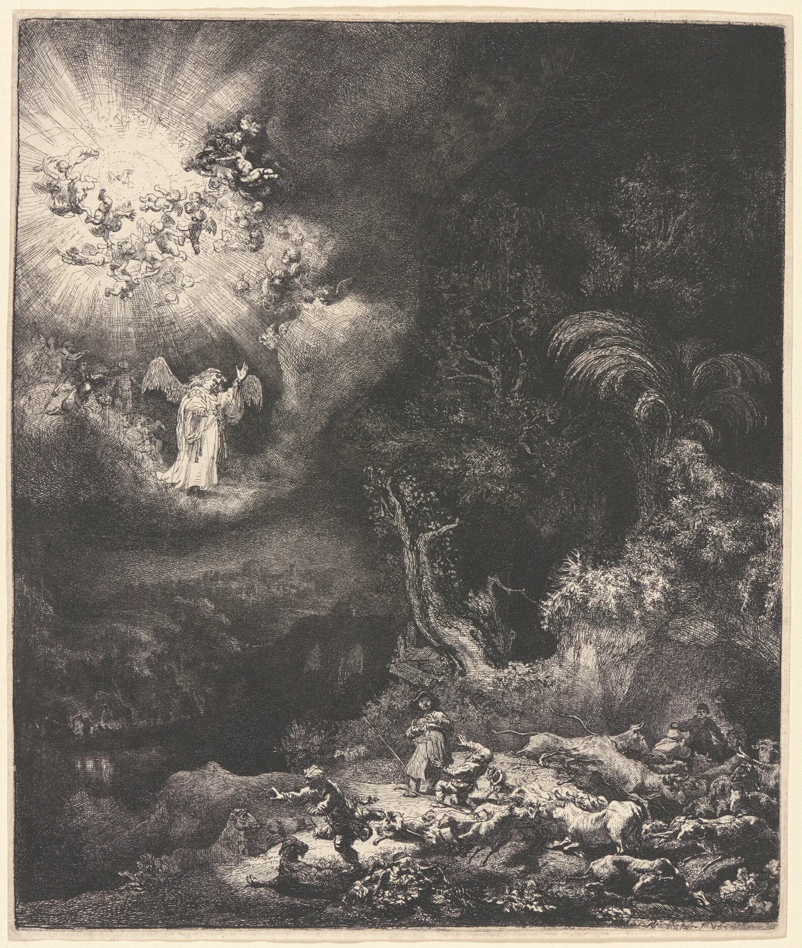 The Angel Appearing To The Shepherds 3 Wall Art by Rembrandt van Rijn - Canvas Print