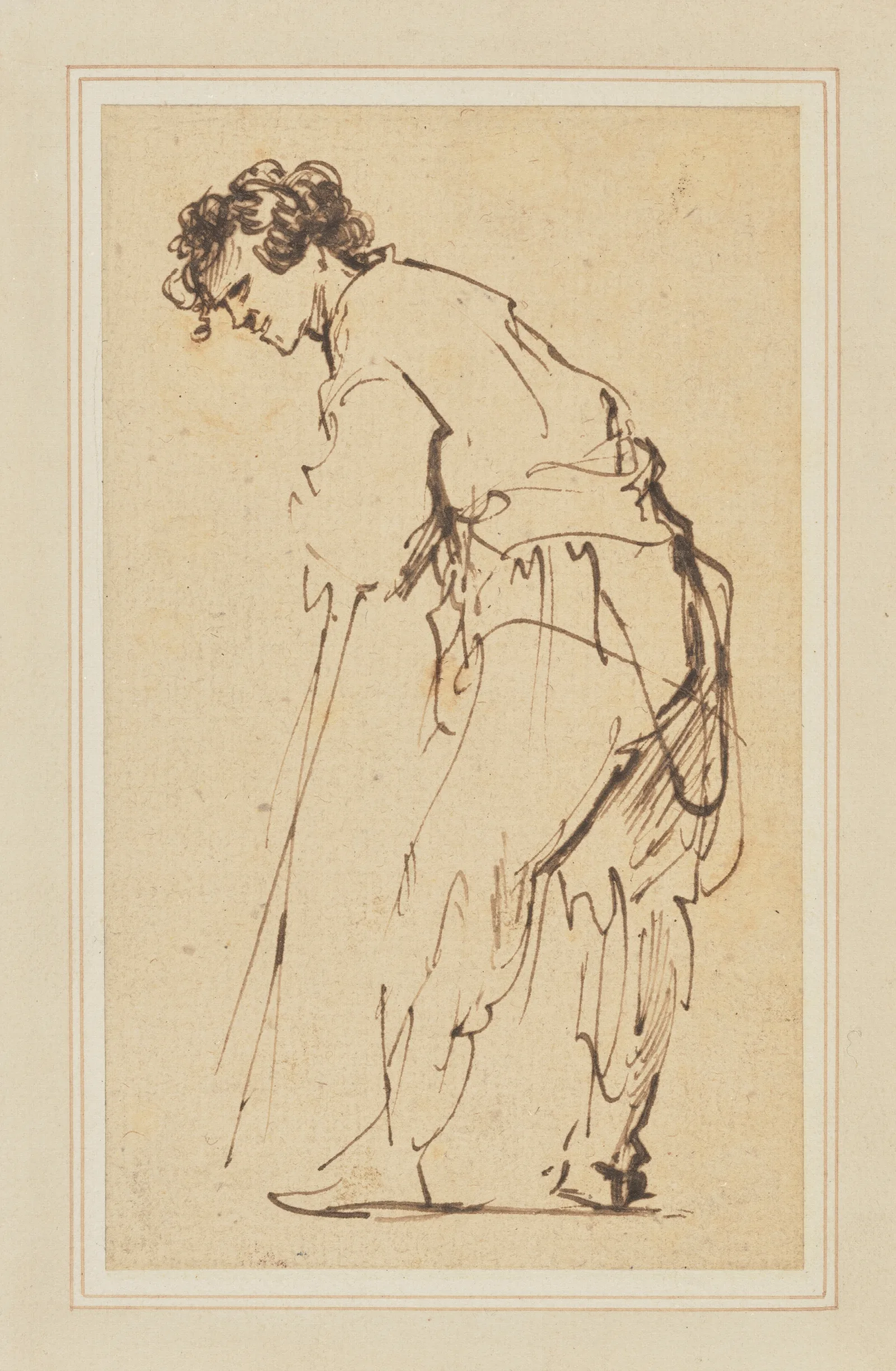Young Man Leaning On A Stick Wall Art by Rembrandt van Rijn - Canvas Print