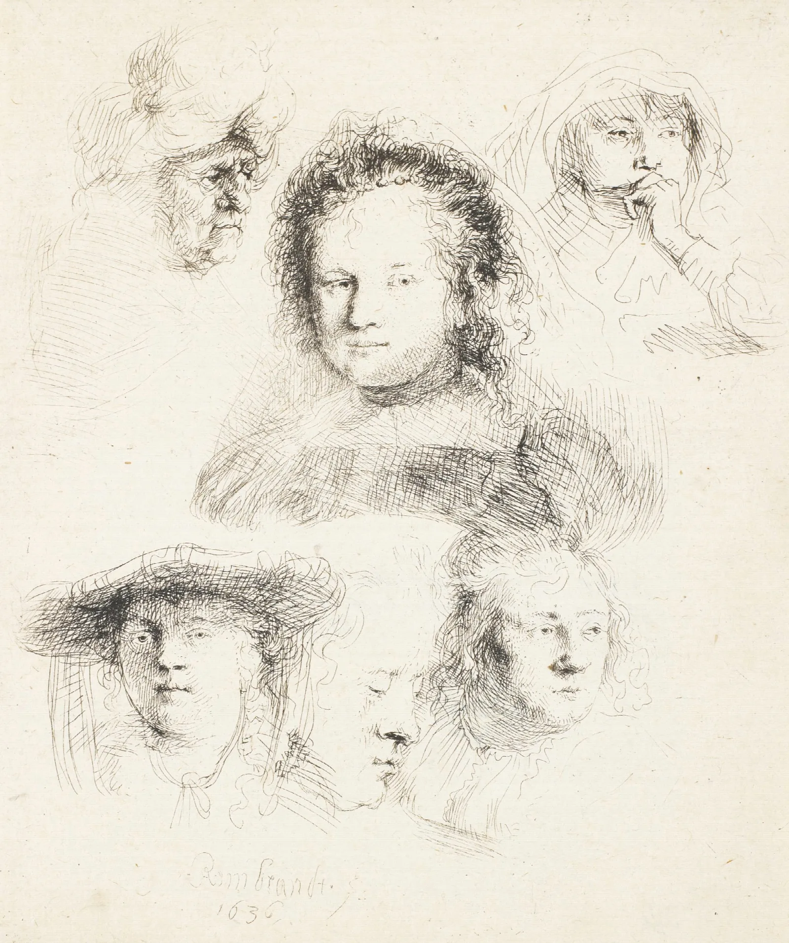 Studies Of The Head Of Saskia And Others Wall Art by Rembrandt van Rijn - Canvas Print