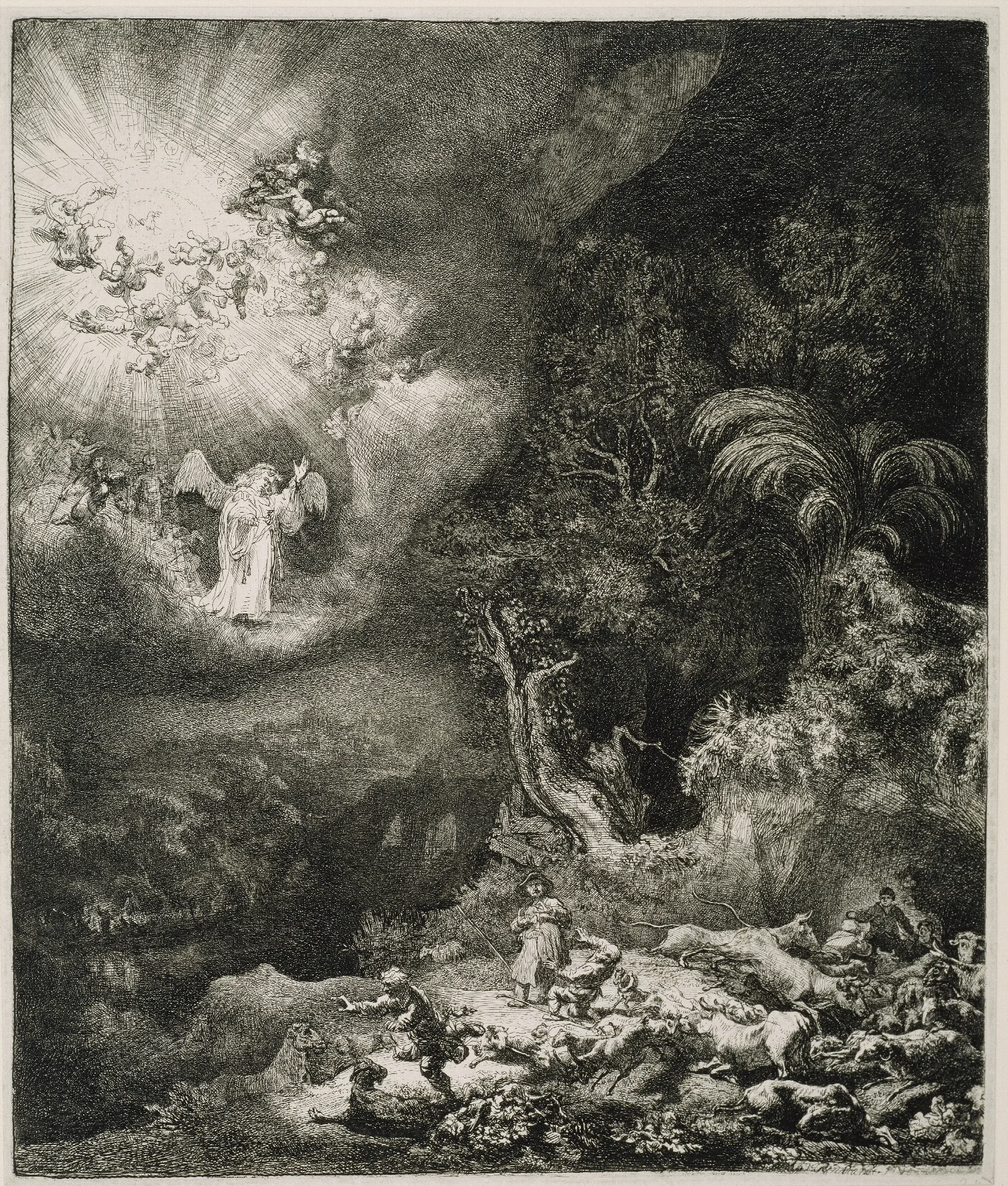 The Angel Appearing To The Shepherds 5 Wall Art by Rembrandt van Rijn - Canvas Print