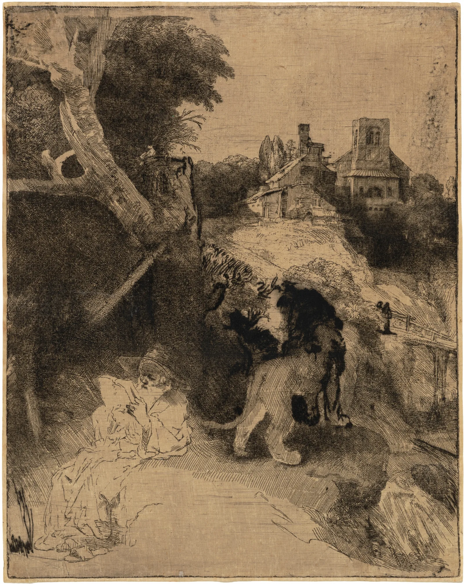 Saint Jerome Reading In An Italian Landscape Wall Art by Rembrandt van Rijn - Canvas Print