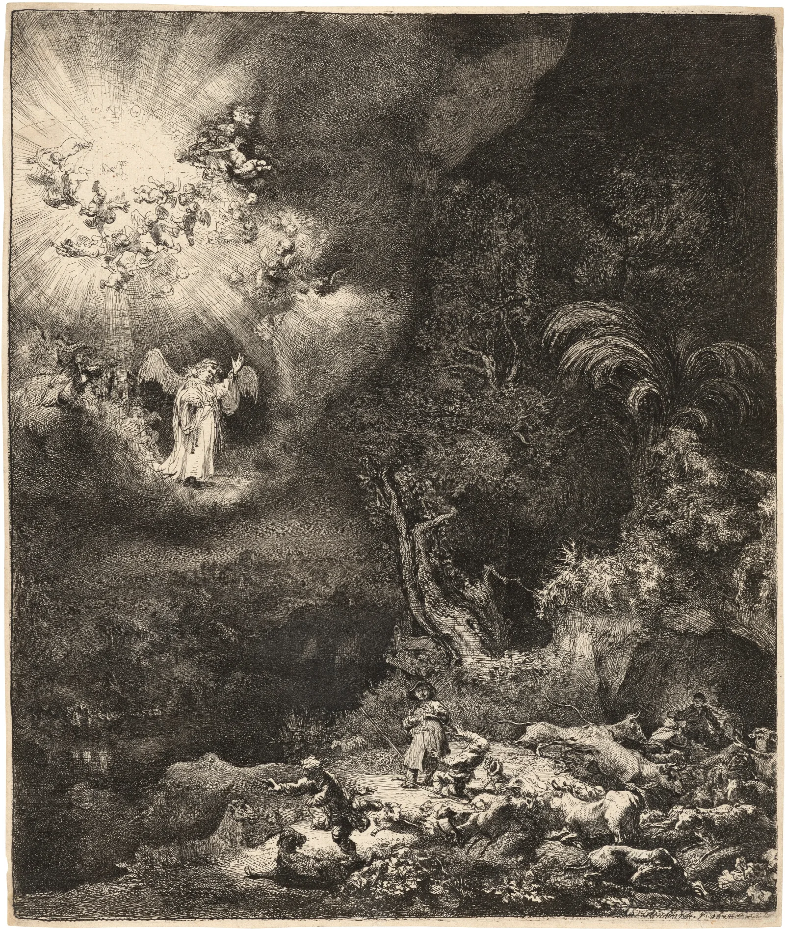 The Angel Appearing To The Shepherds 6 Wall Art by Rembrandt van Rijn - Canvas Print