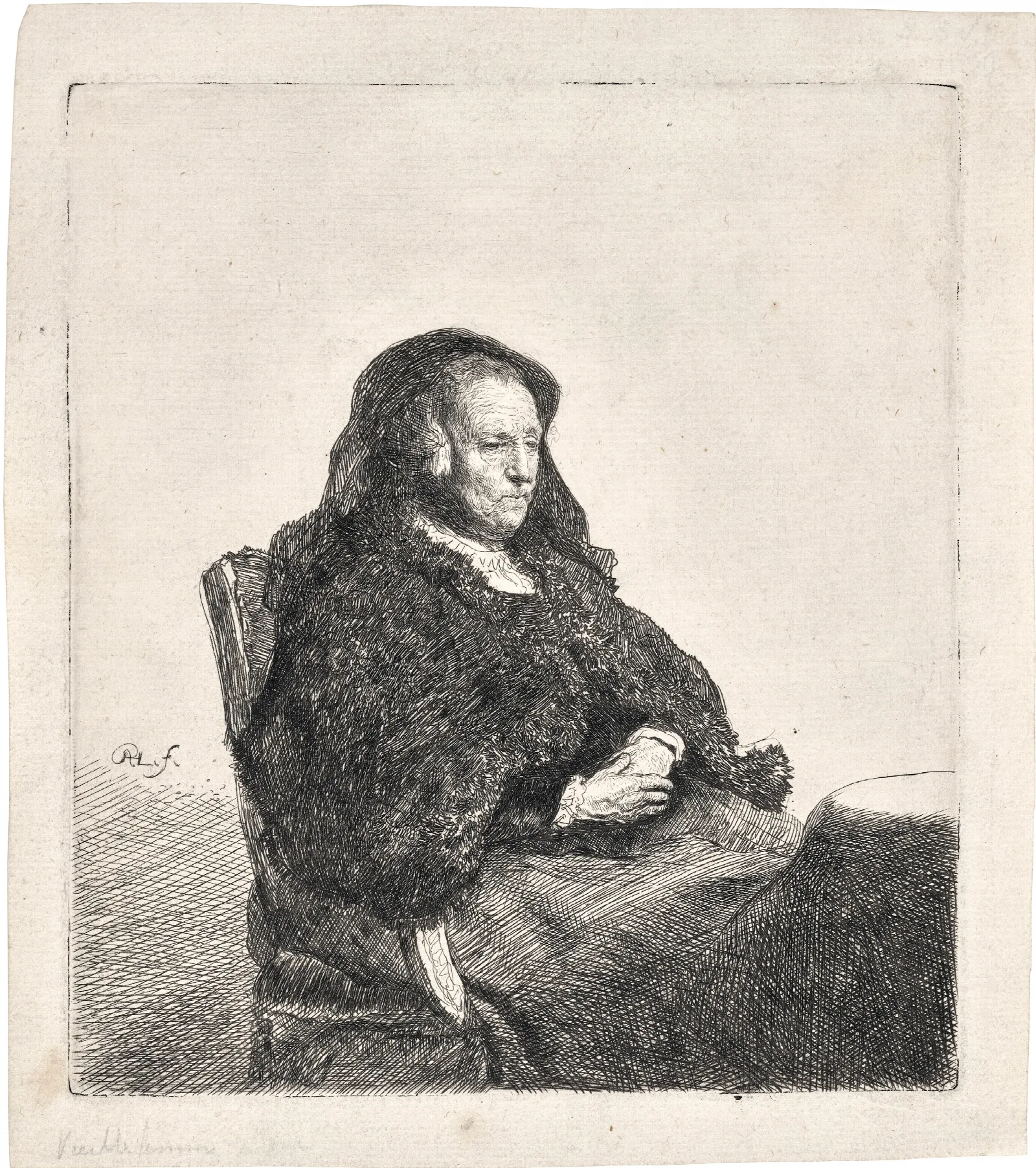 The Artists Mother Seated At A Table Looking Right Wall Art by Rembrandt van Rijn - Canvas Print