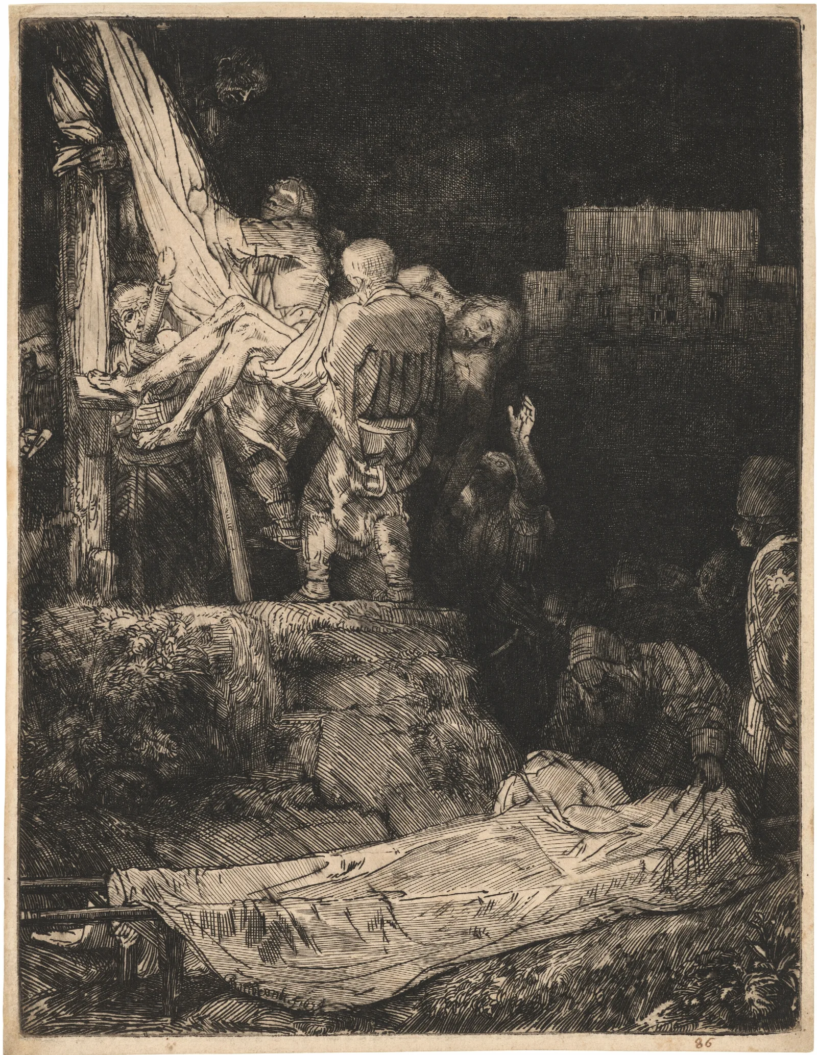 The Descent From The Cross By Torchlight 2 Wall Art by Rembrandt van Rijn - Canvas Print