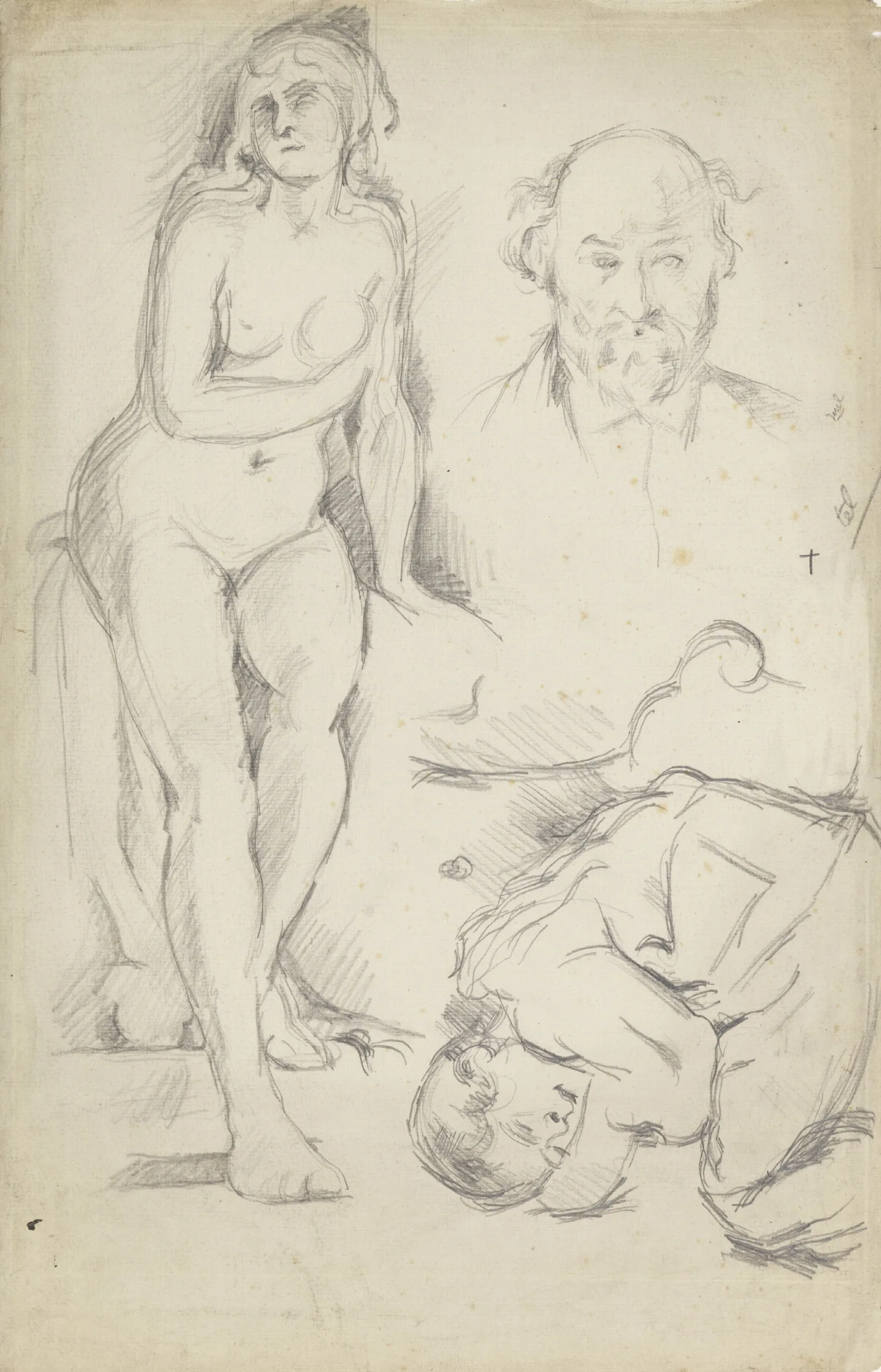 Studies Of Three Figures Including A Self Portrait Wall Art by Paul Cézanne - Canvas Print