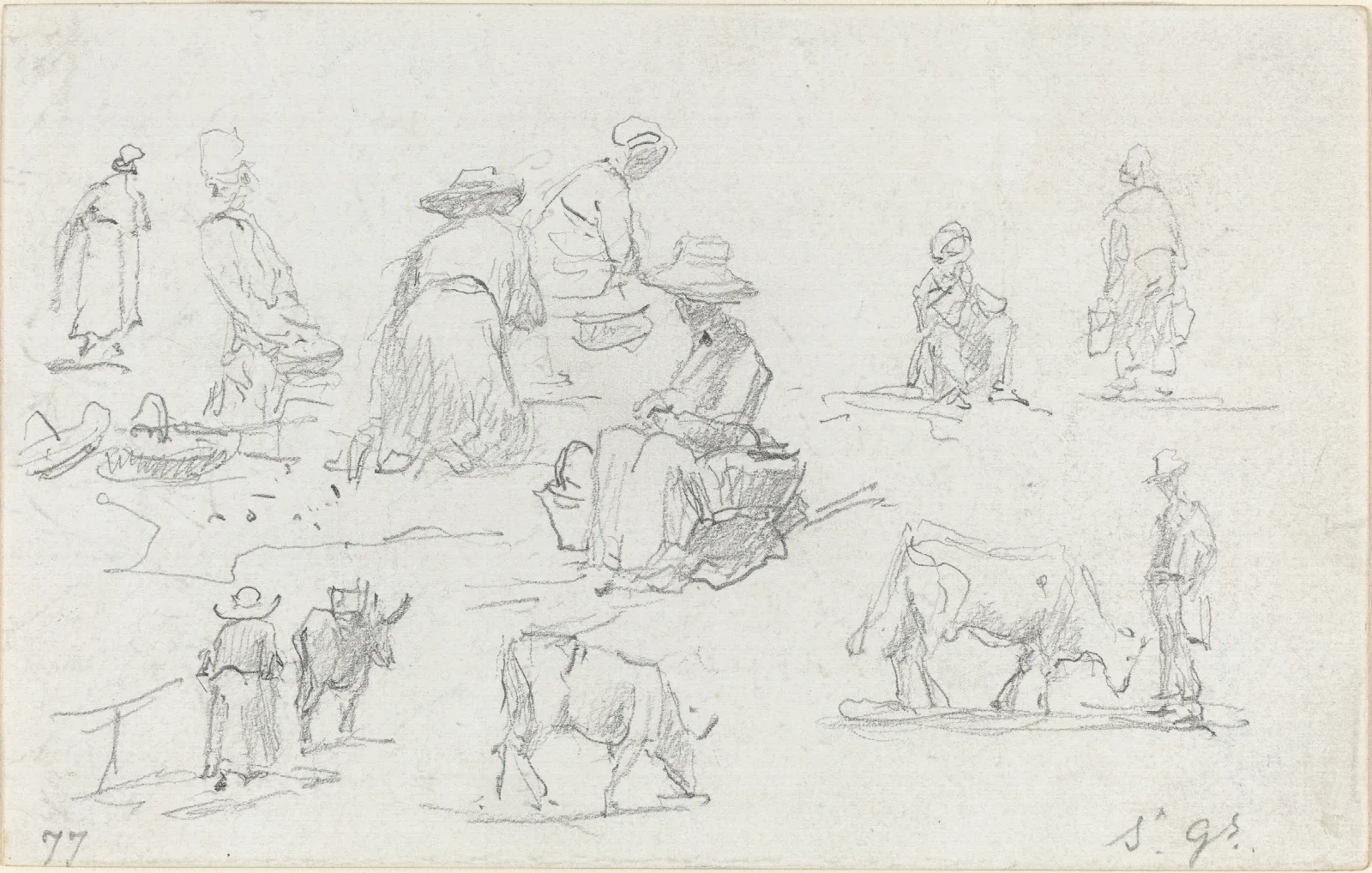 Peasants And Cows Recto Wall Art by Eugène Boudin - Canvas Print