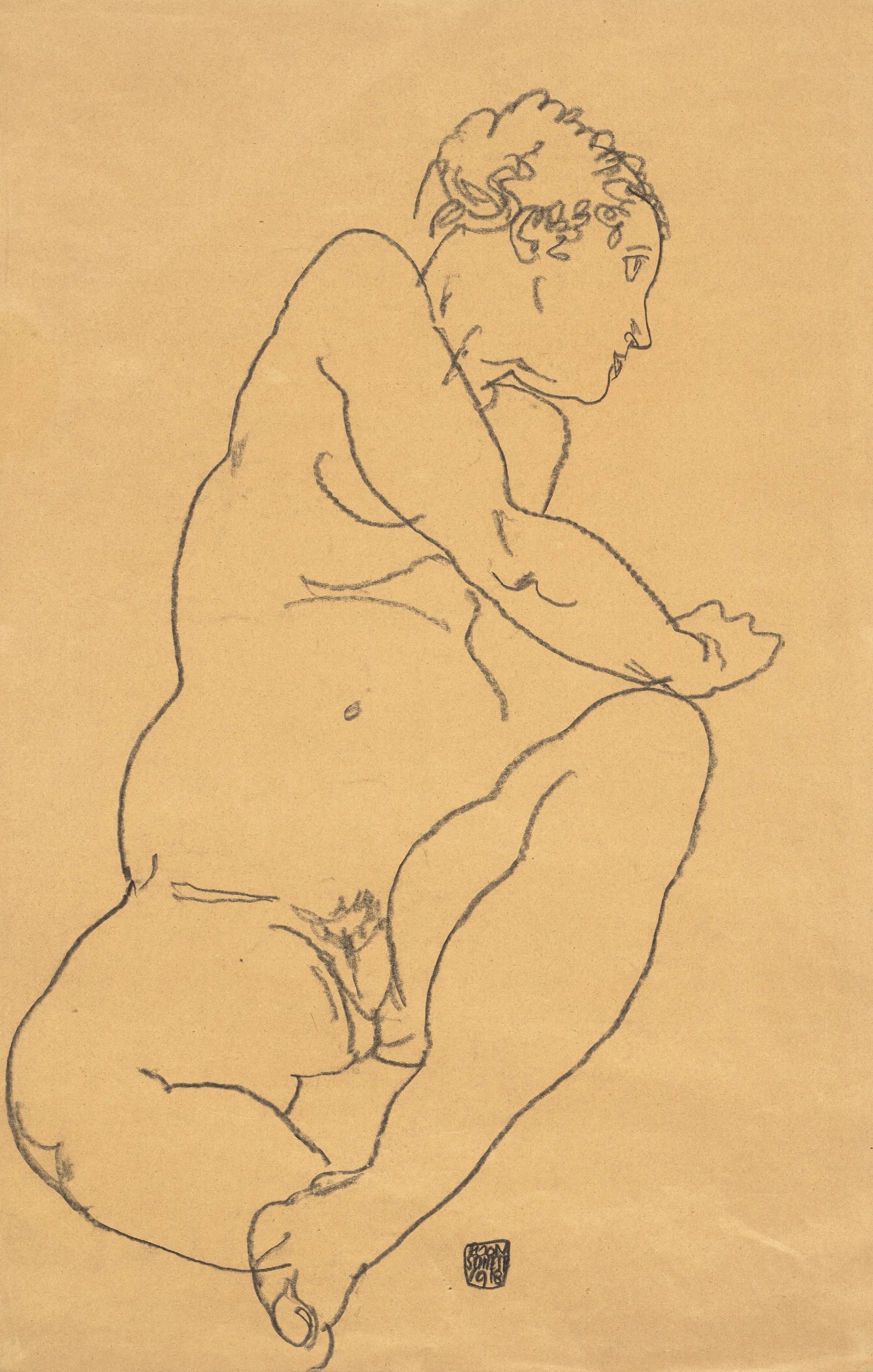 Female Nude Bending To The Left Wall Art by Egon Schiele - Canvas Print