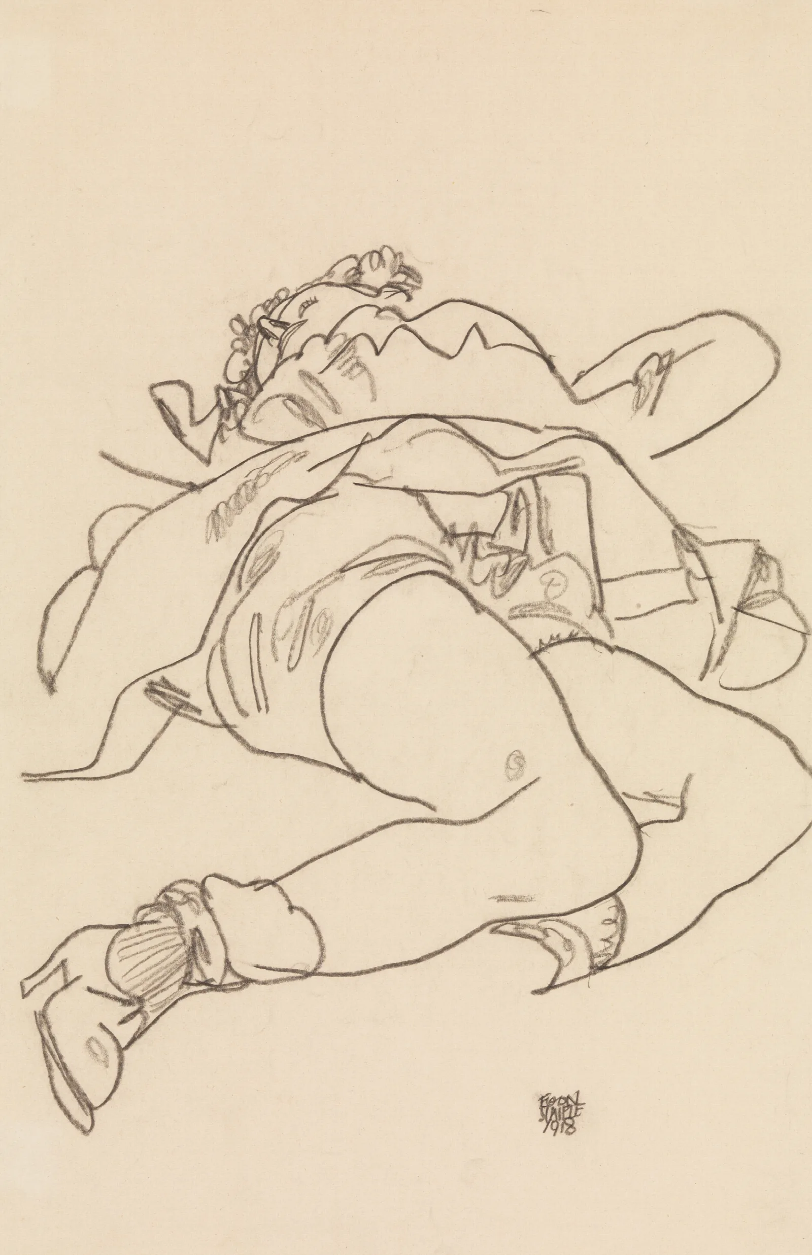 Reclining Woman With Raised Skirt Wall Art by Egon Schiele - Canvas Print