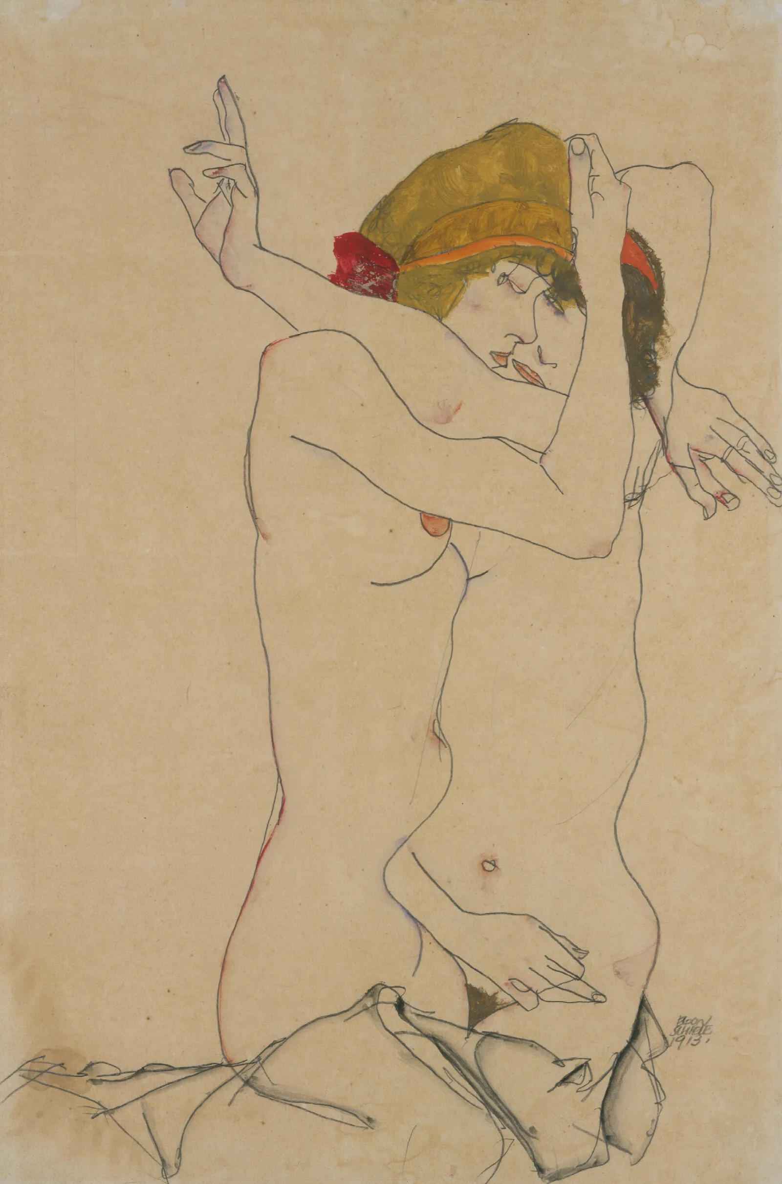 Two Women Embracing Wall Art by Egon Schiele - Canvas Print