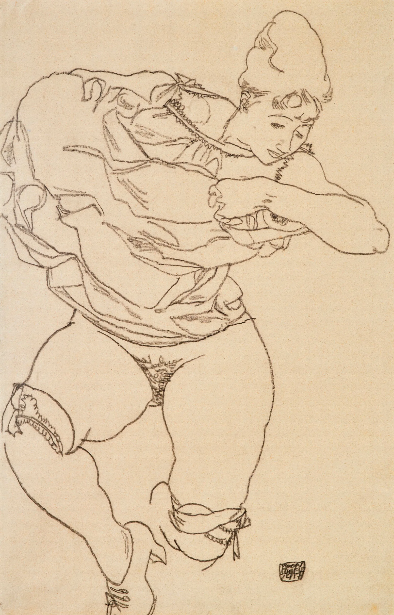 Woman Undressing 2 Wall Art by Egon Schiele - Canvas Print