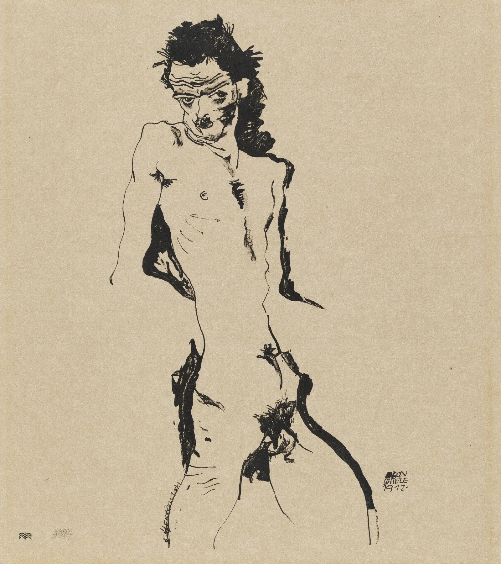Male Nude Self Portrait Wall Art by Egon Schiele - Canvas Print