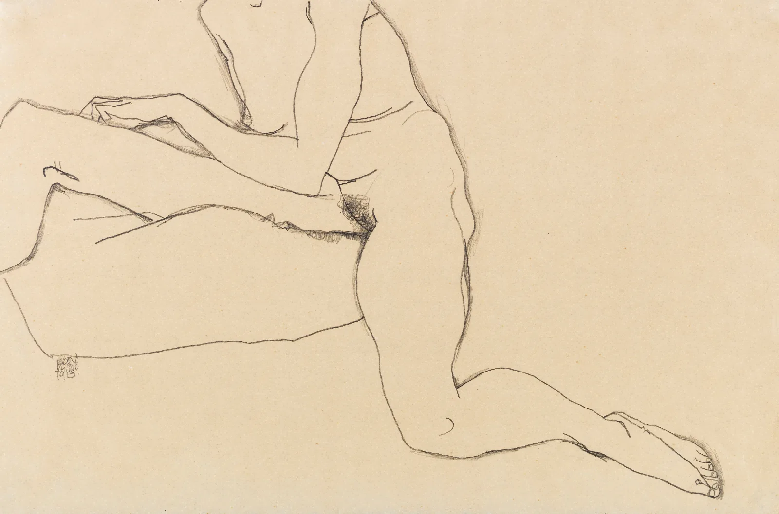Sitzendes Madchen Mit Ausgestrecktem Arm Und Bein Wall Art by Egon Schiele - Canvas Print