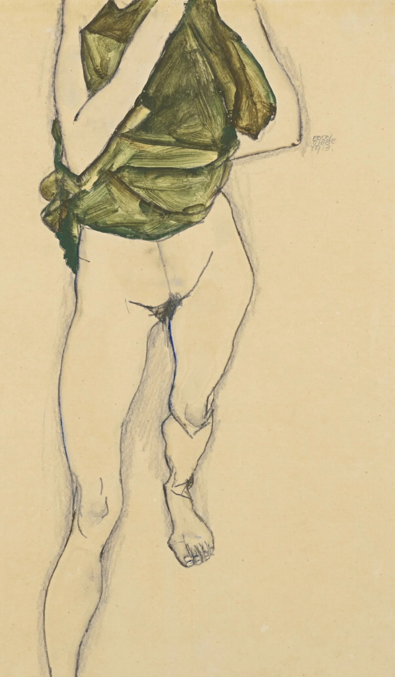Schreitender Torso In Grunem Hemd Striding Torso In Green Blouse Wall Art by Egon Schiele - Canvas Print