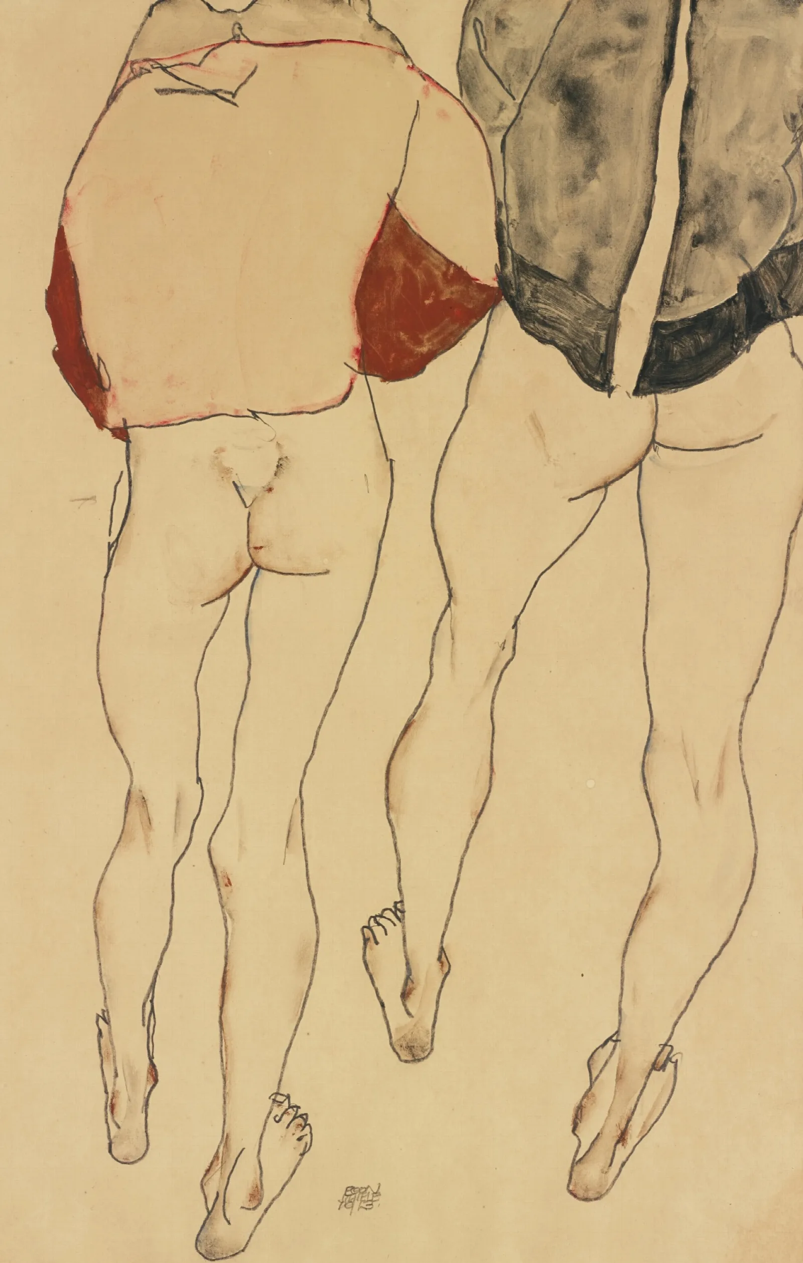 Zwei Stehende Weibliche Halbakte Two Standing Semi Nude Females Wall Art by Egon Schiele - Canvas Print