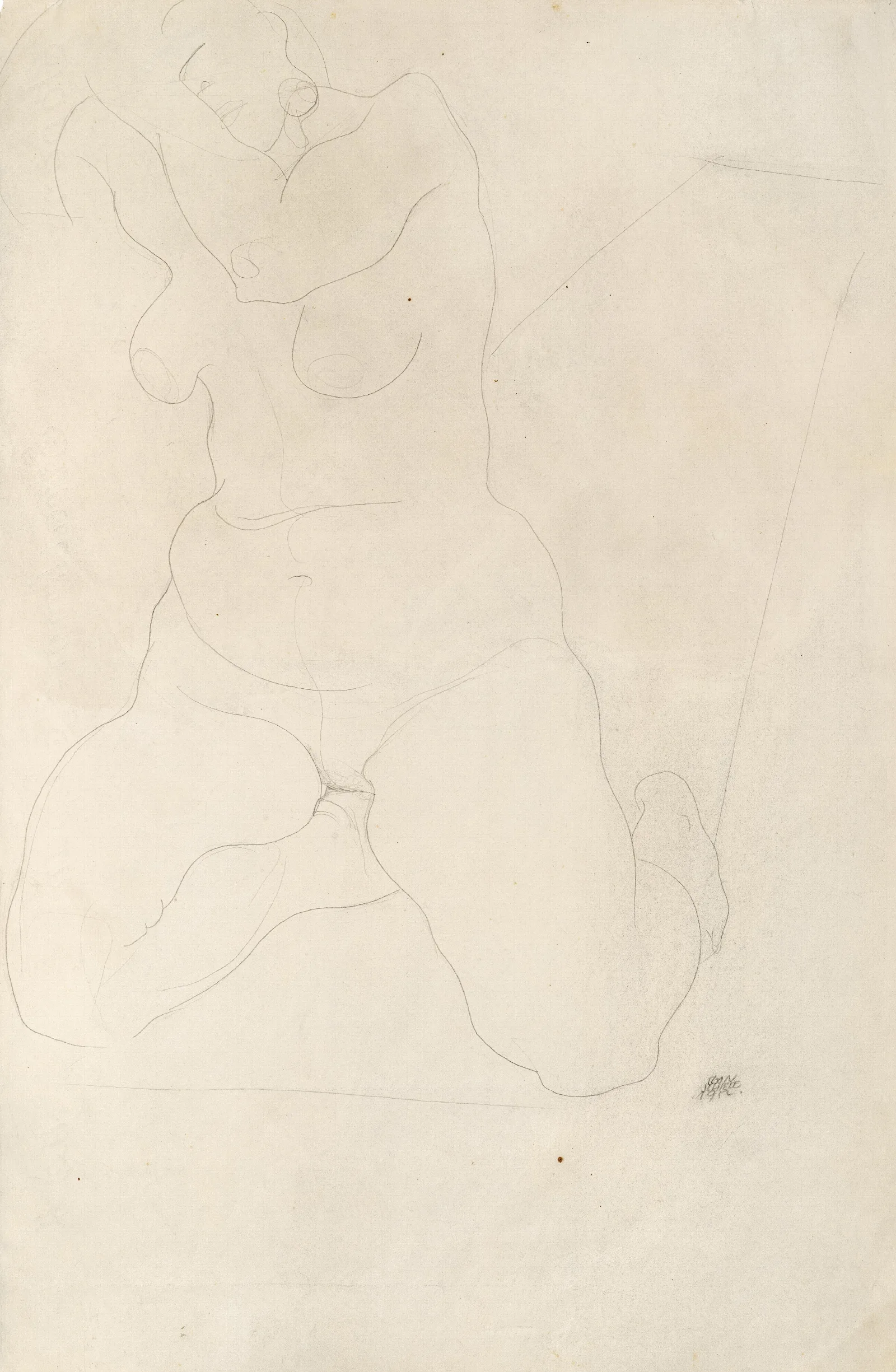 Female Nude Kneeling On Carpet Wall Art by Egon Schiele - Canvas Print