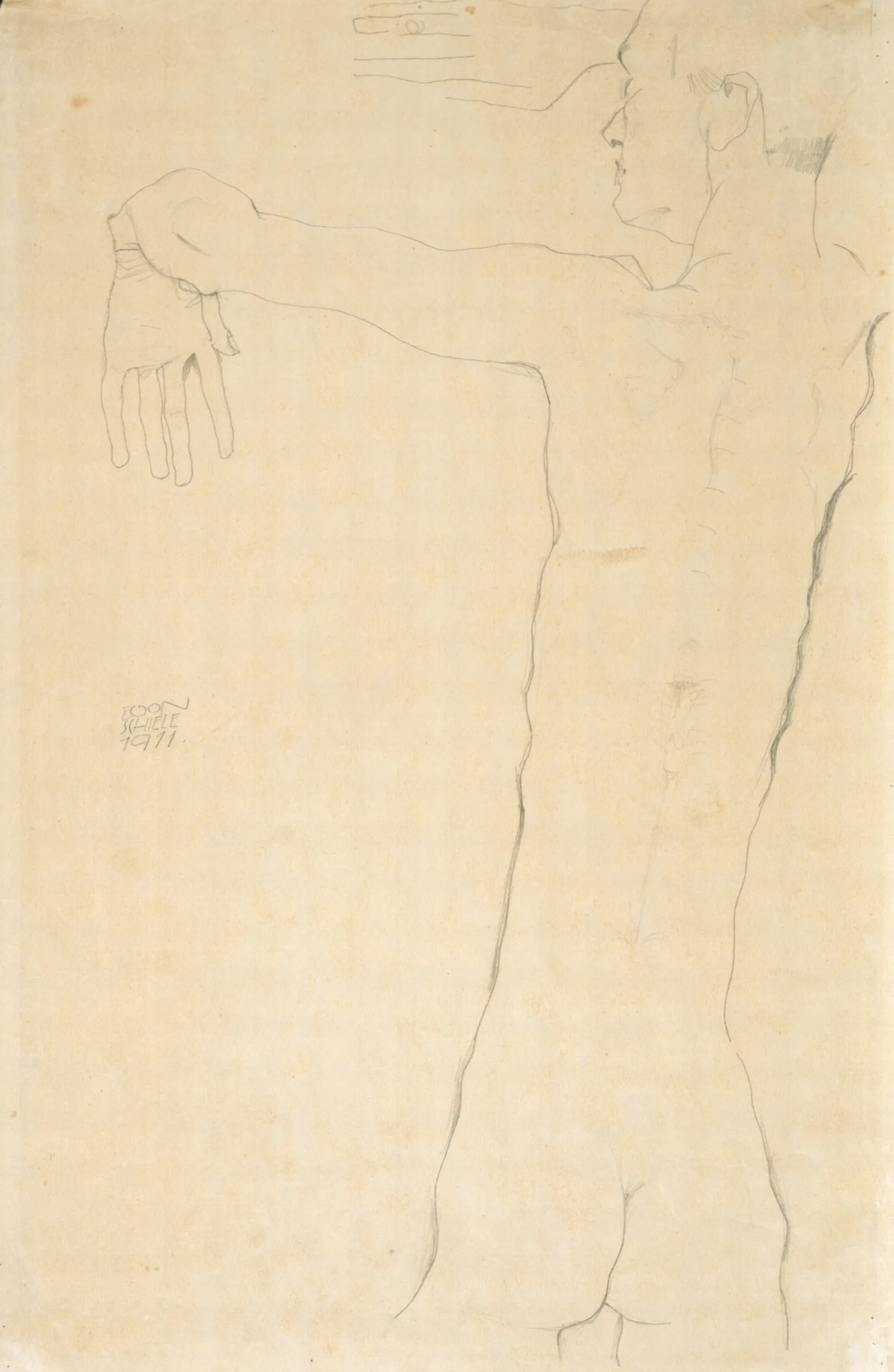 Nude Man With Raised Arms Wall Art by Egon Schiele - Canvas Print