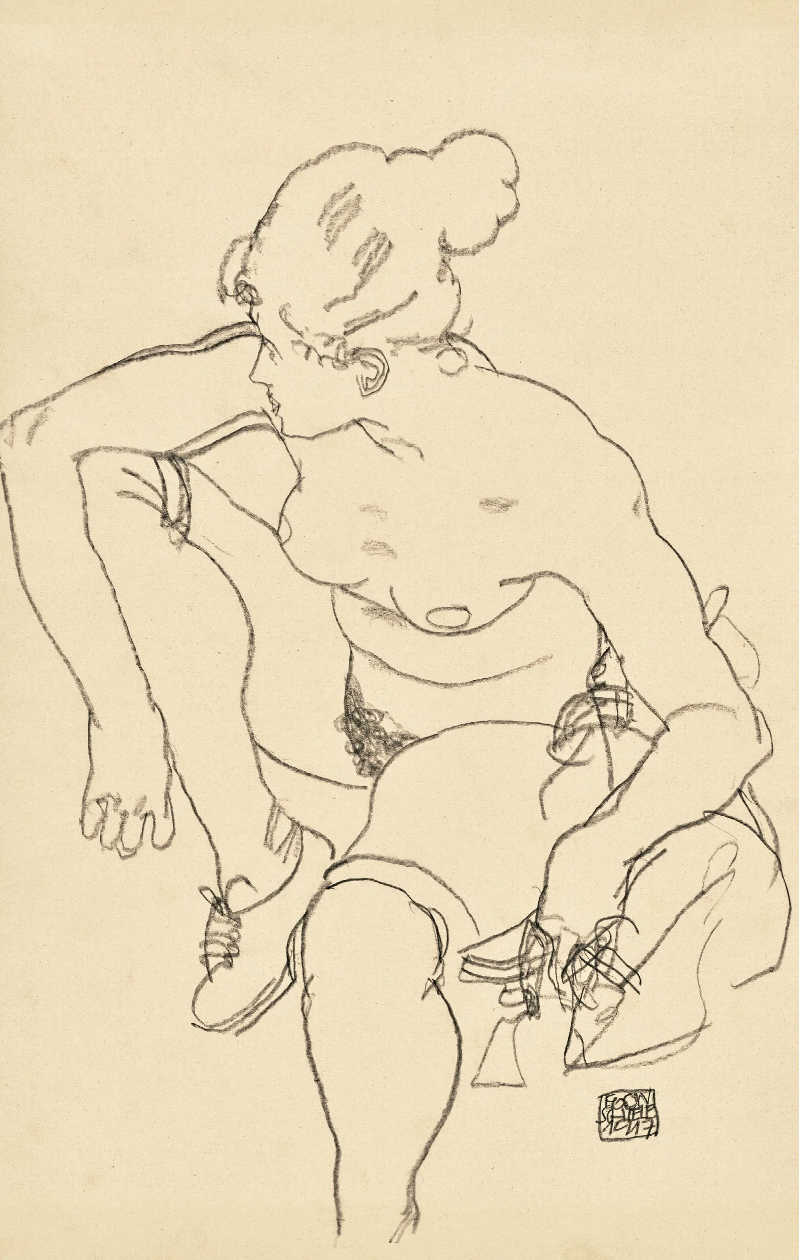 Frau Sitzend Mit Schuhen Wall Art by Egon Schiele - Canvas Print