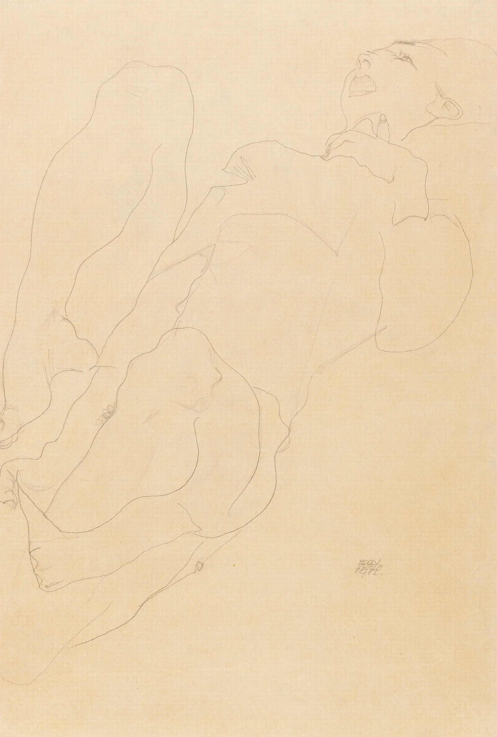 Liegender Akt Mit Erhobenen Beinen Wall Art by Egon Schiele - Canvas Print