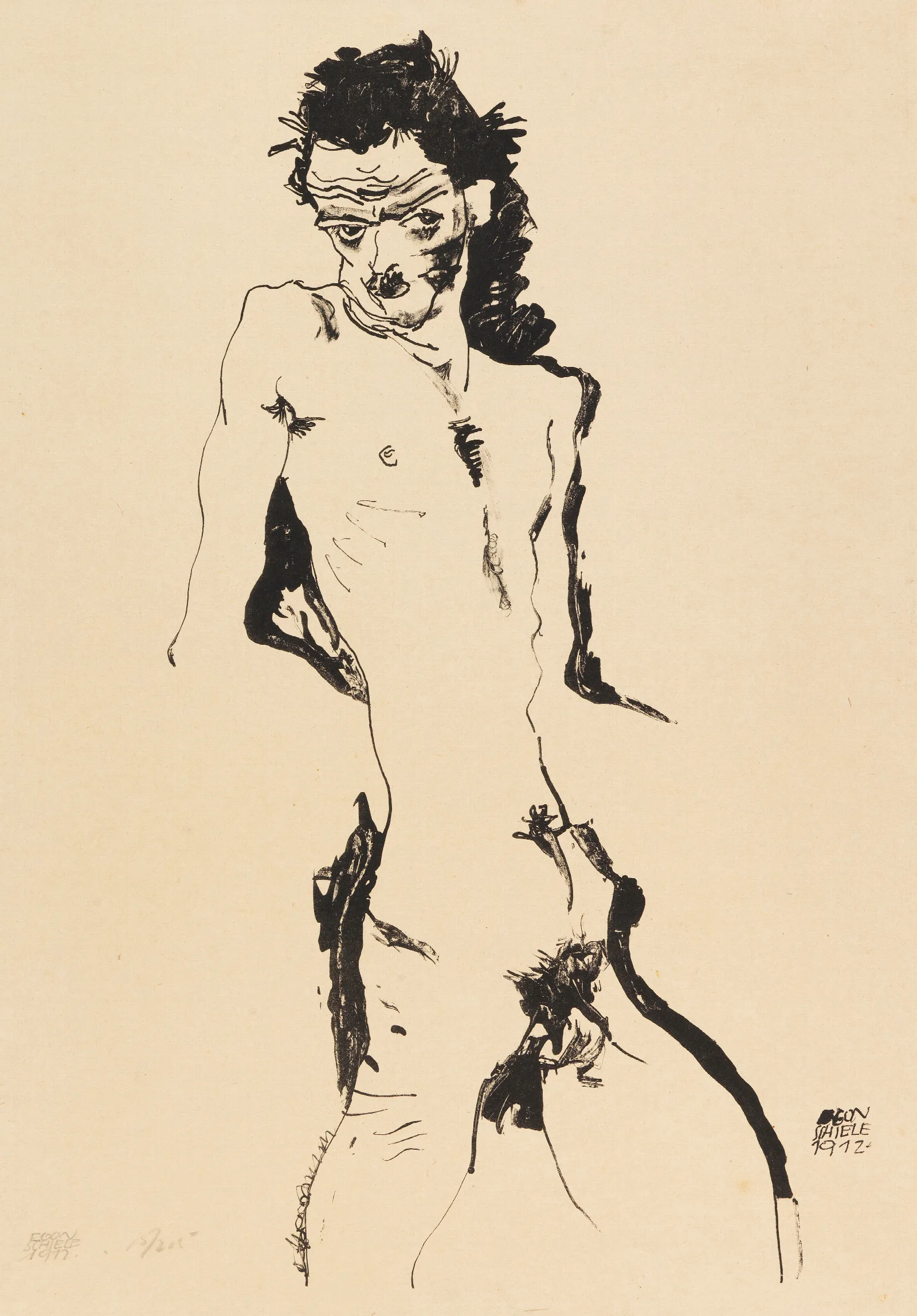 Mannlicher Akt Selbstbildnis Wall Art by Egon Schiele - Canvas Print
