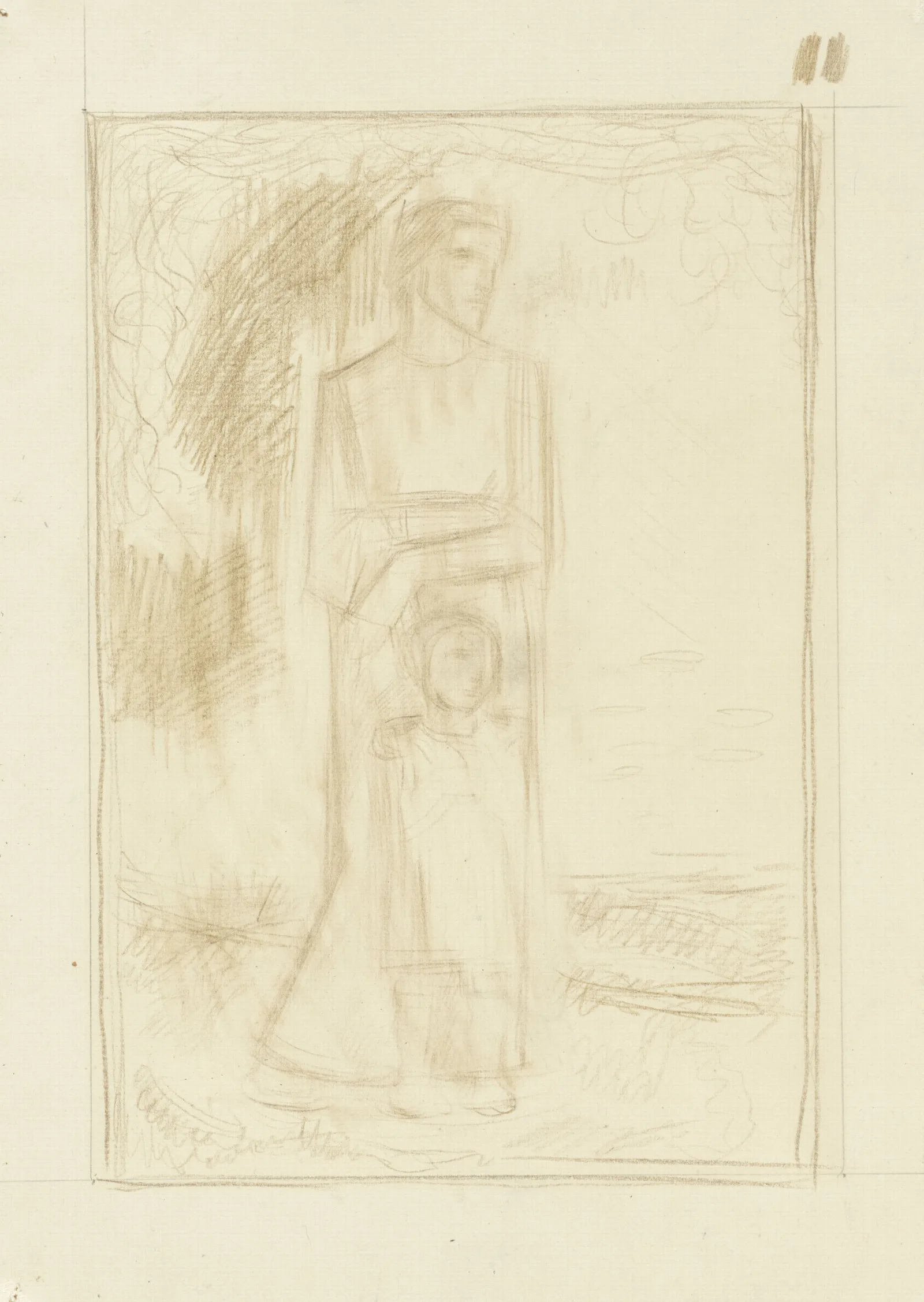 Staande Vrouw En Kind In Een Landschap Wall Art by Richard Nicolaüs Roland Holst - Canvas Print