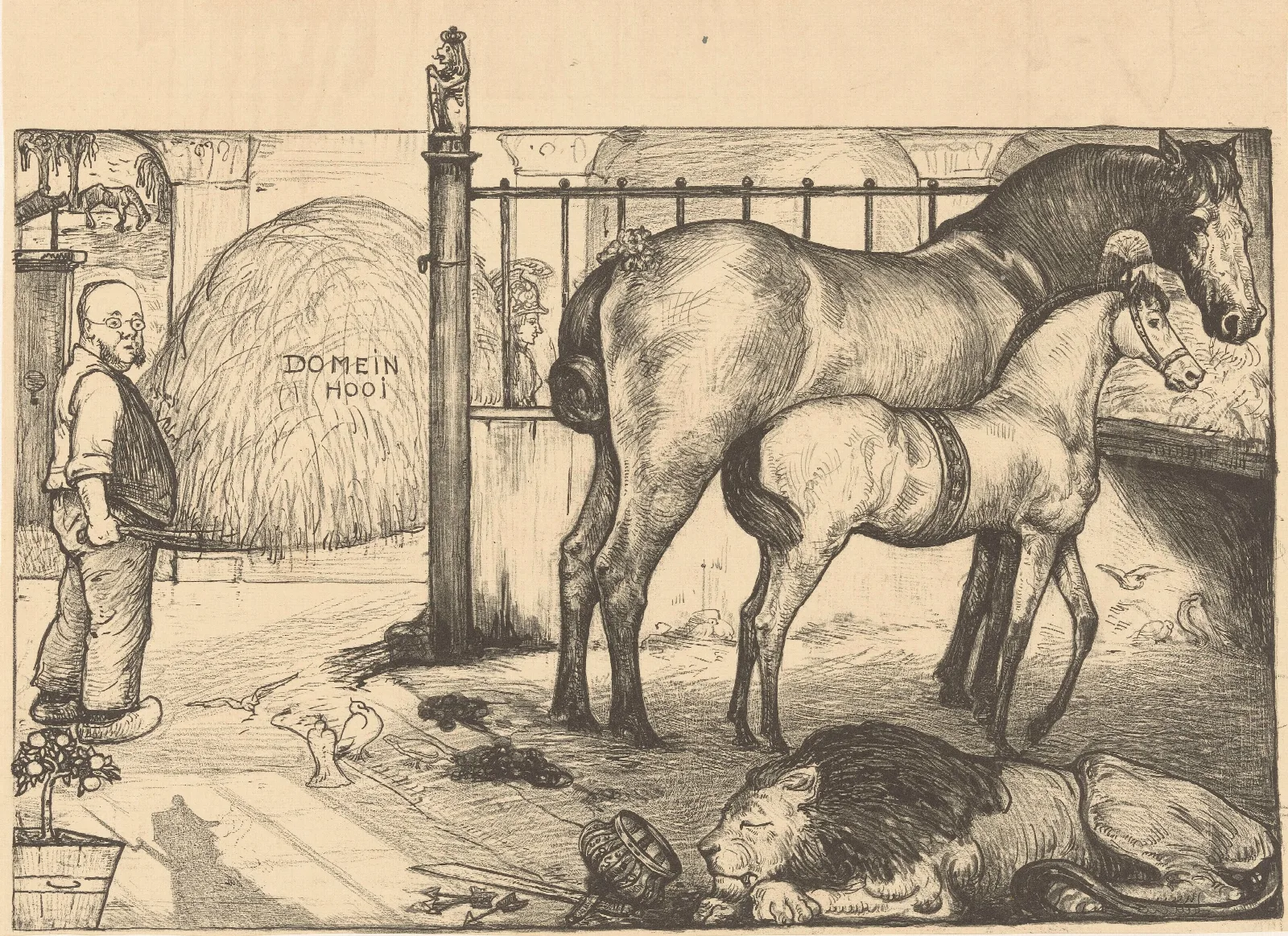 Twee Paarden Bij Een Hooiruif In Een Stal Wall Art by Richard Nicolaüs Roland Holst - Canvas Print