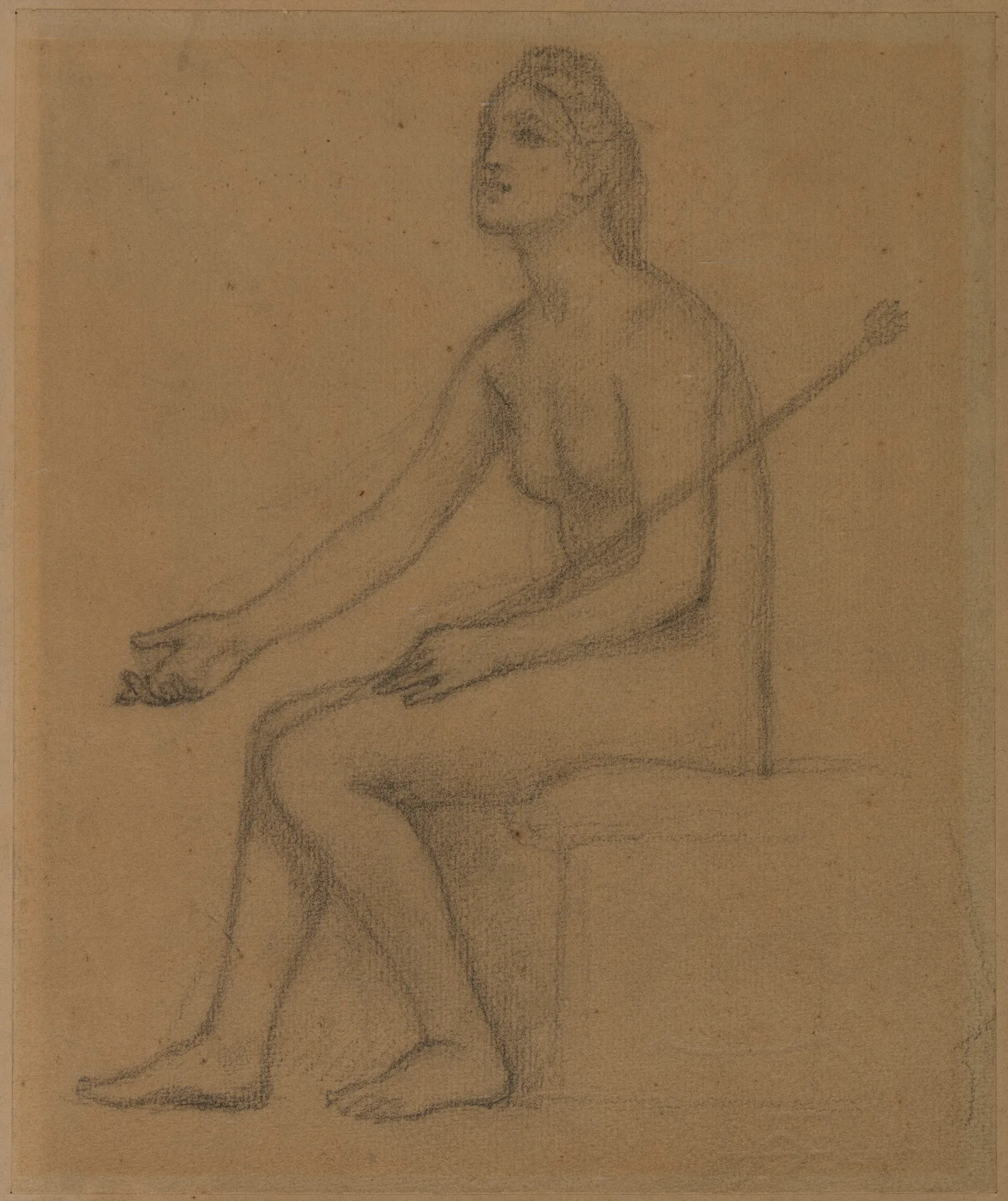 Femme Nue Assise De Profil A Gauche Wall Art by Pierre Puvis de Chavannes - Canvas Print
