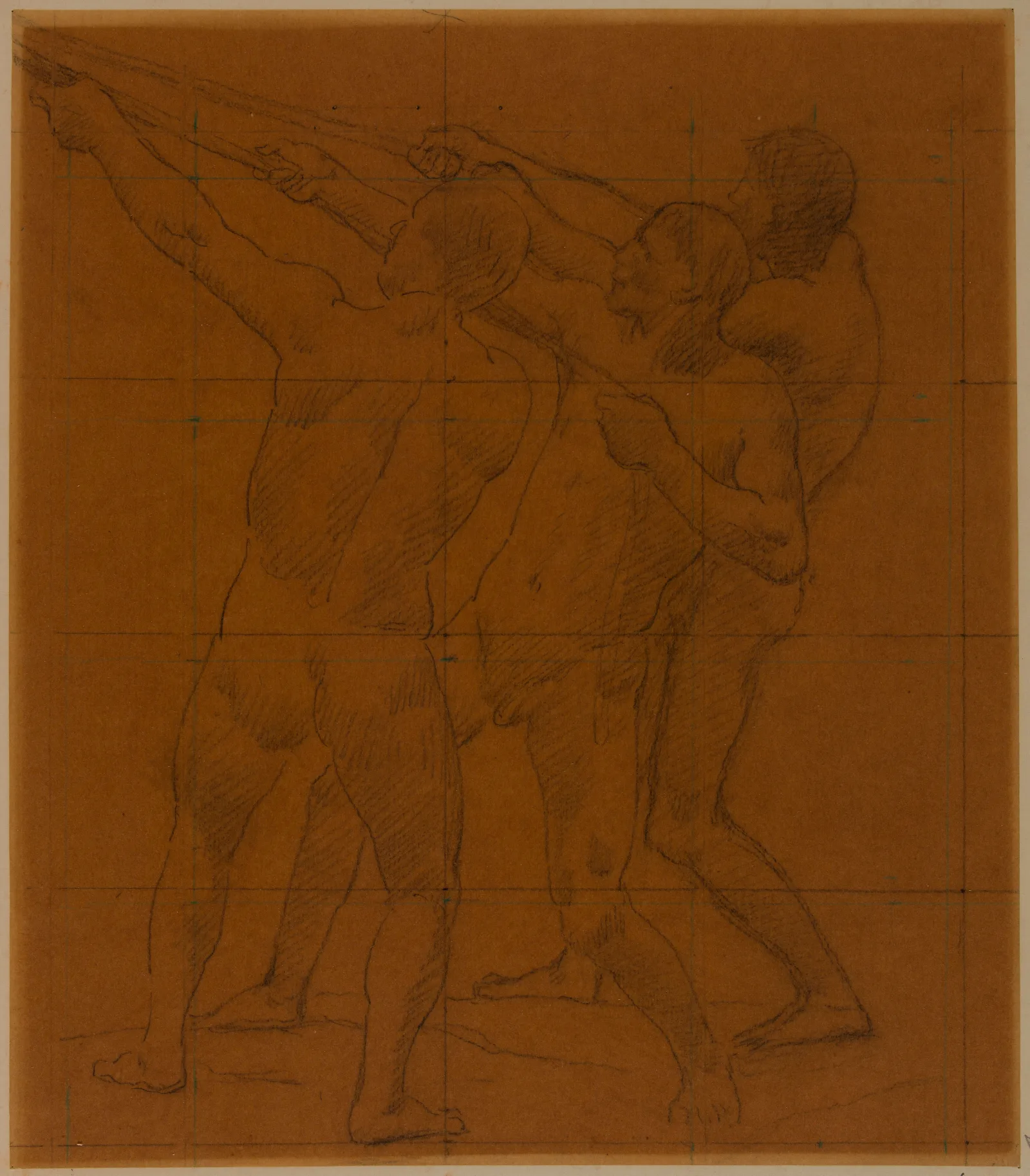 Trois Hommes Nus Debout Tirant Sur Des Cordes Wall Art by Pierre Puvis de Chavannes - Canvas Print