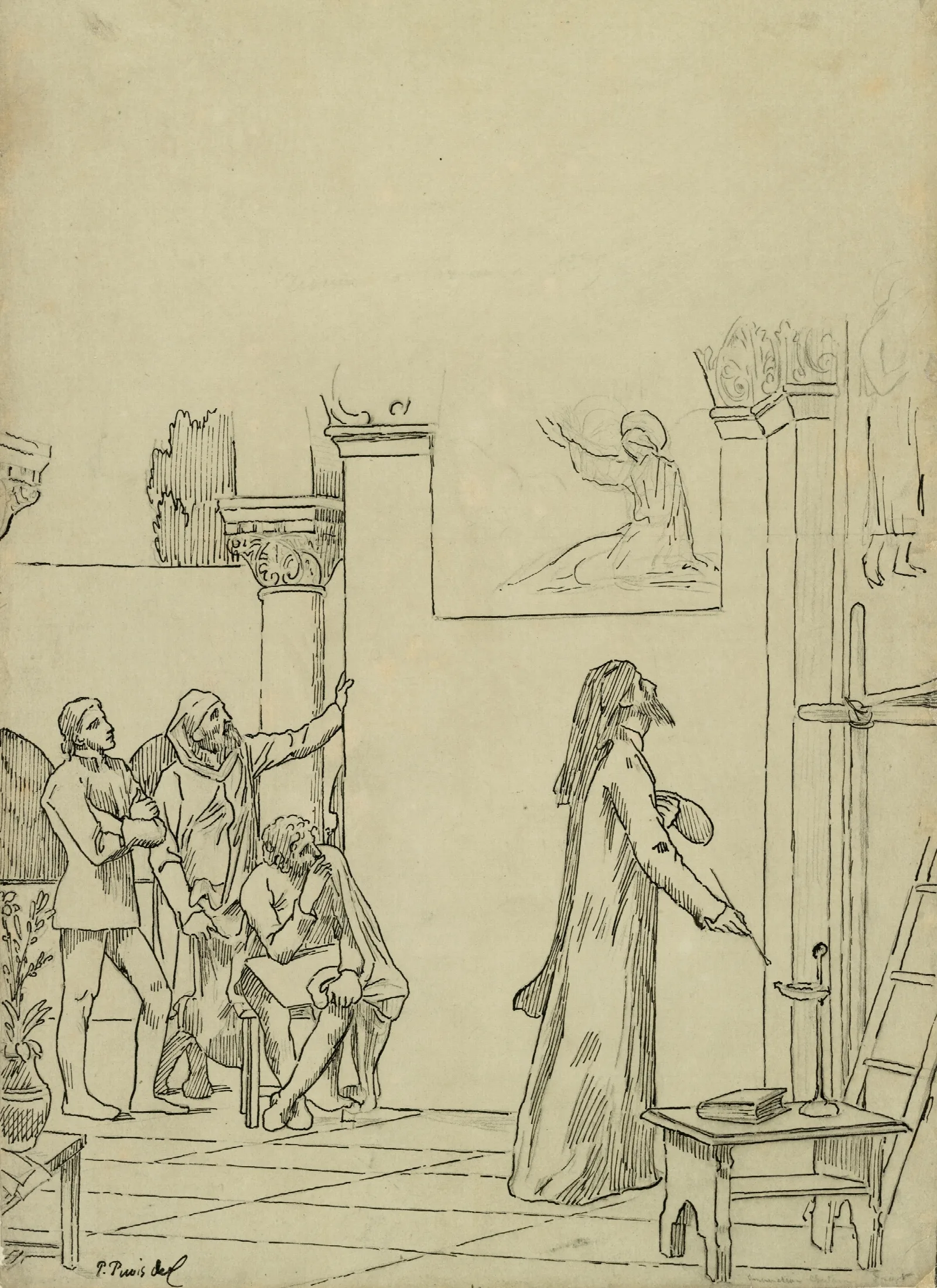 Study For Linspiration Chretienne Wall Art by Pierre Puvis de Chavannes - Canvas Print