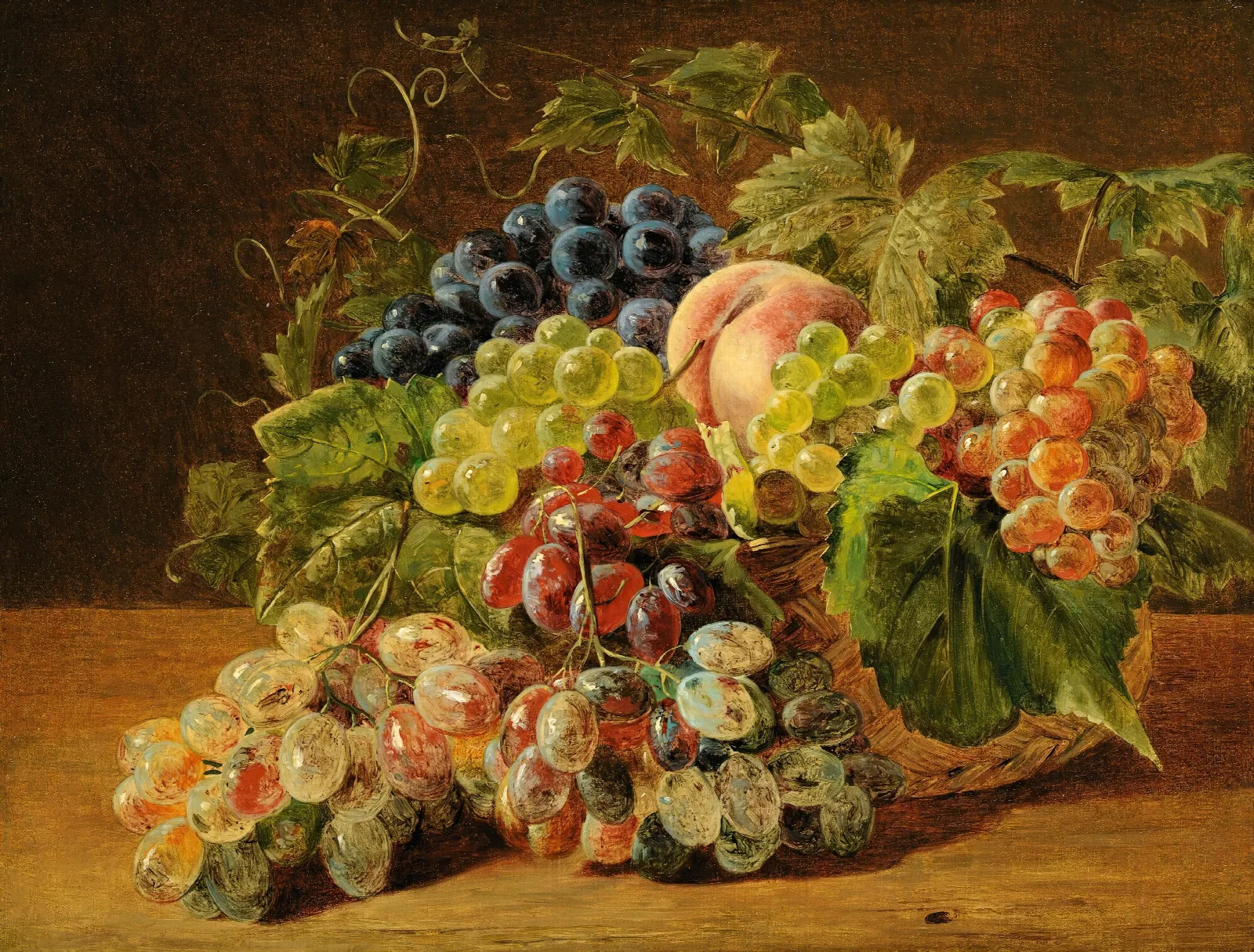 Still Life With Peaches And Grapes 2 Wall Art by Ferdinand Georg Waldmüller - Canvas Print