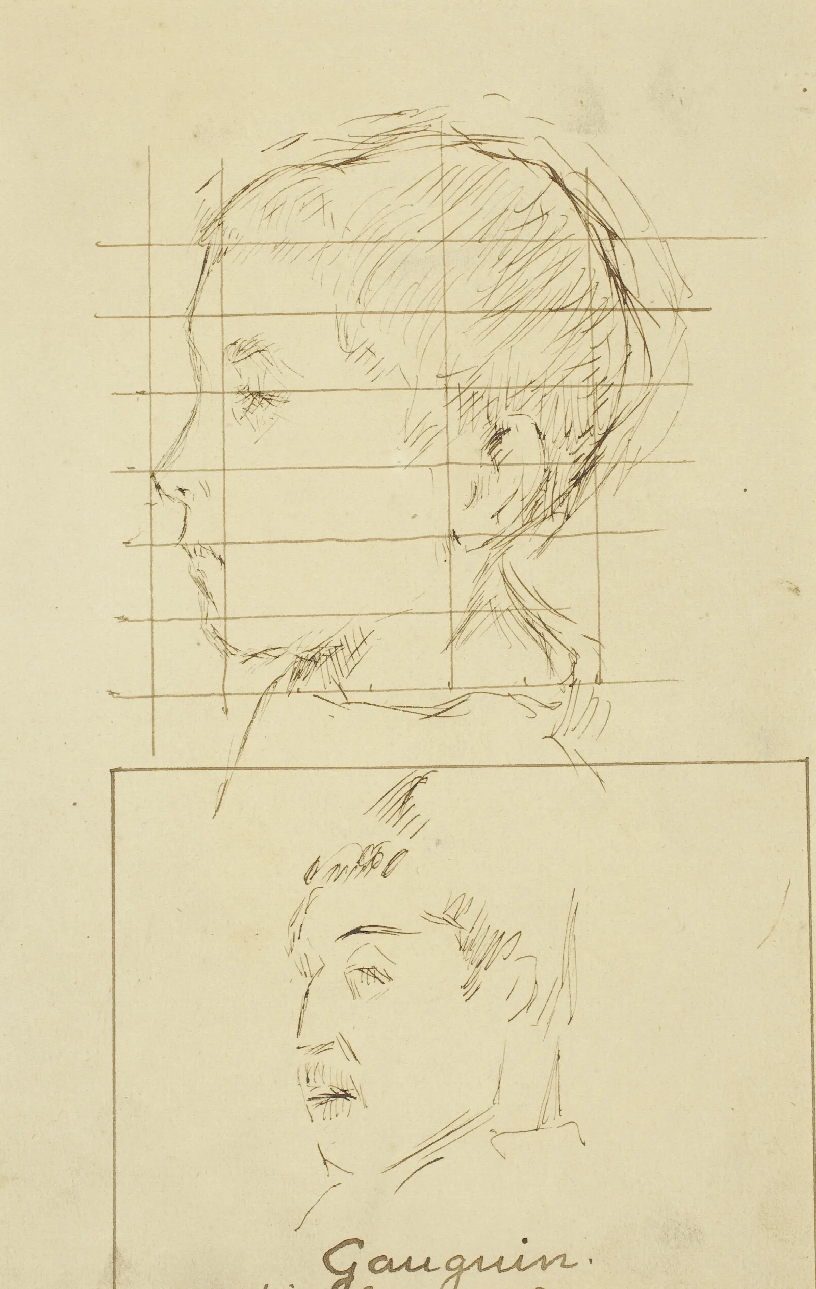 Heads Of A Boy And A Man Self Portrait Verso Wall Art by Paul Gauguin - Canvas Print