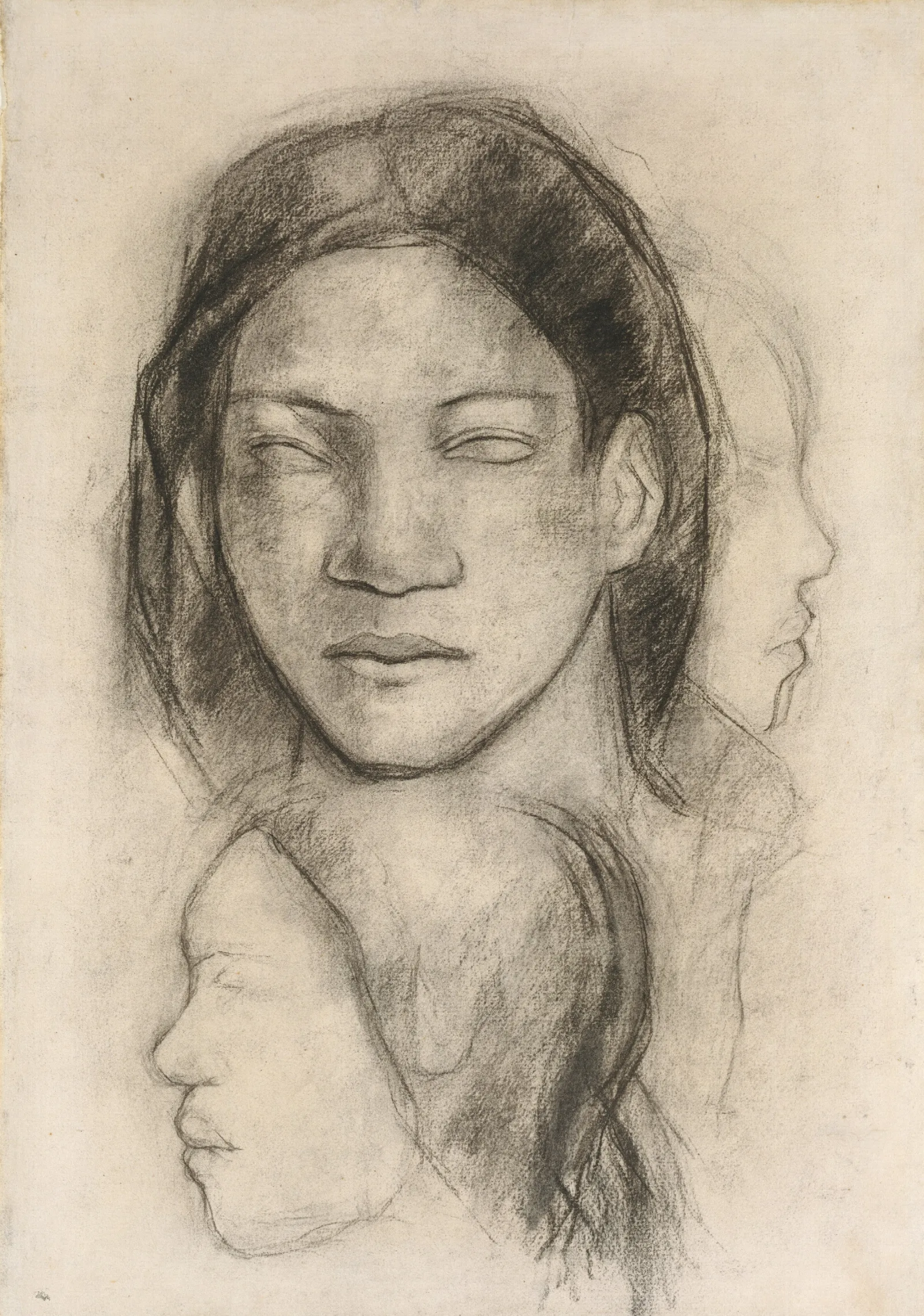 Tahitian Faces Frontal View And Profiles Wall Art by Paul Gauguin - Canvas Print