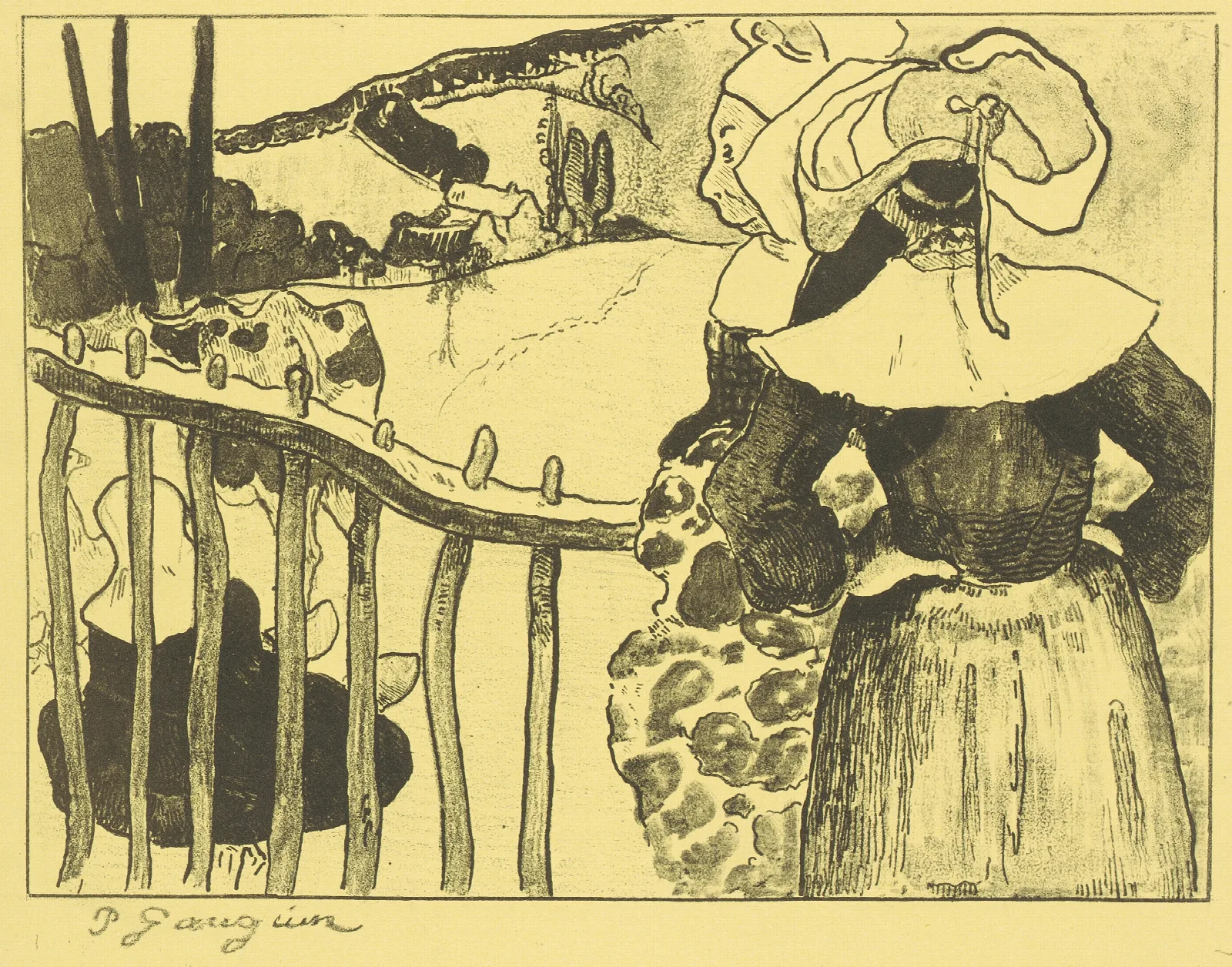 Breton Women Beside A Fence Wall Art by Paul Gauguin - Canvas Print