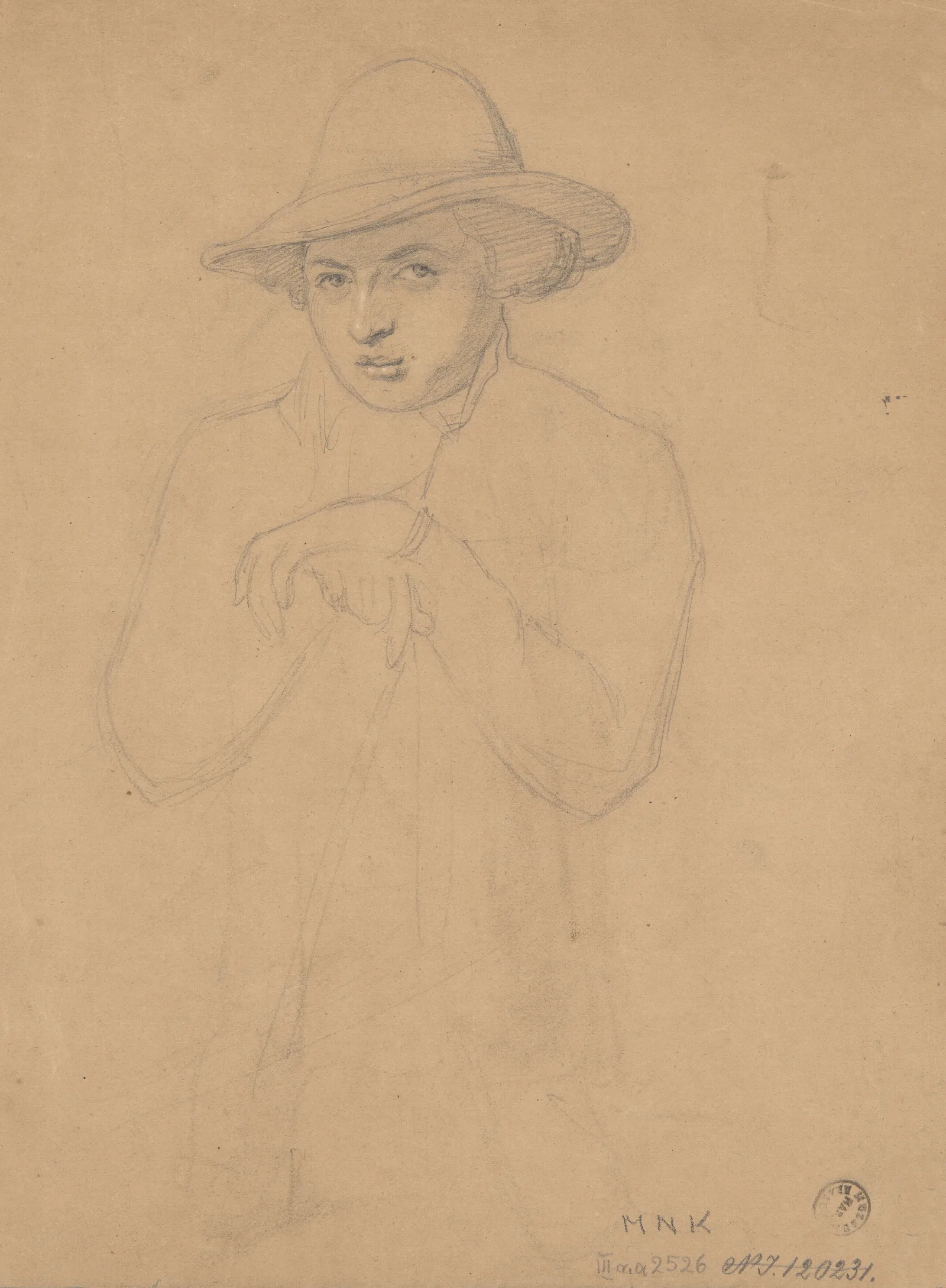 Half Length Figure Of Young Man In A Hat Wall Art by Józef Simmler - Canvas Print