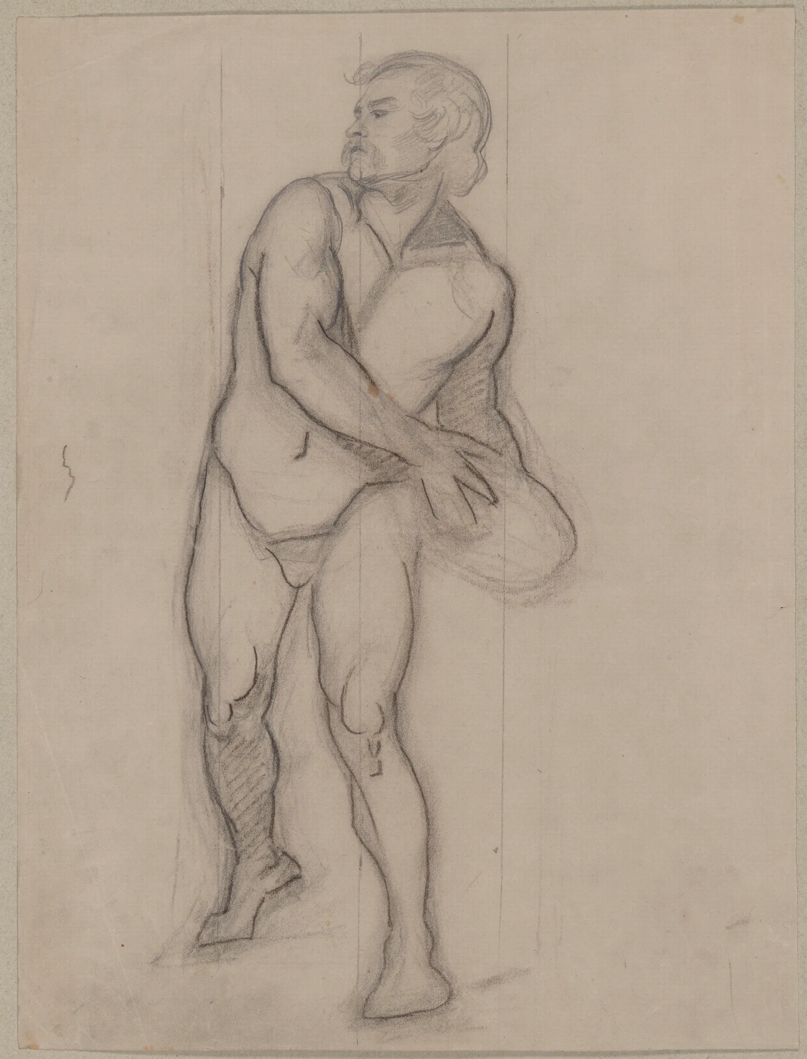 Nude Sketch To The Assailant To The Painting Martyrdom Of St Matthias 2 Wall Art by Józef Simmler - Canvas Print