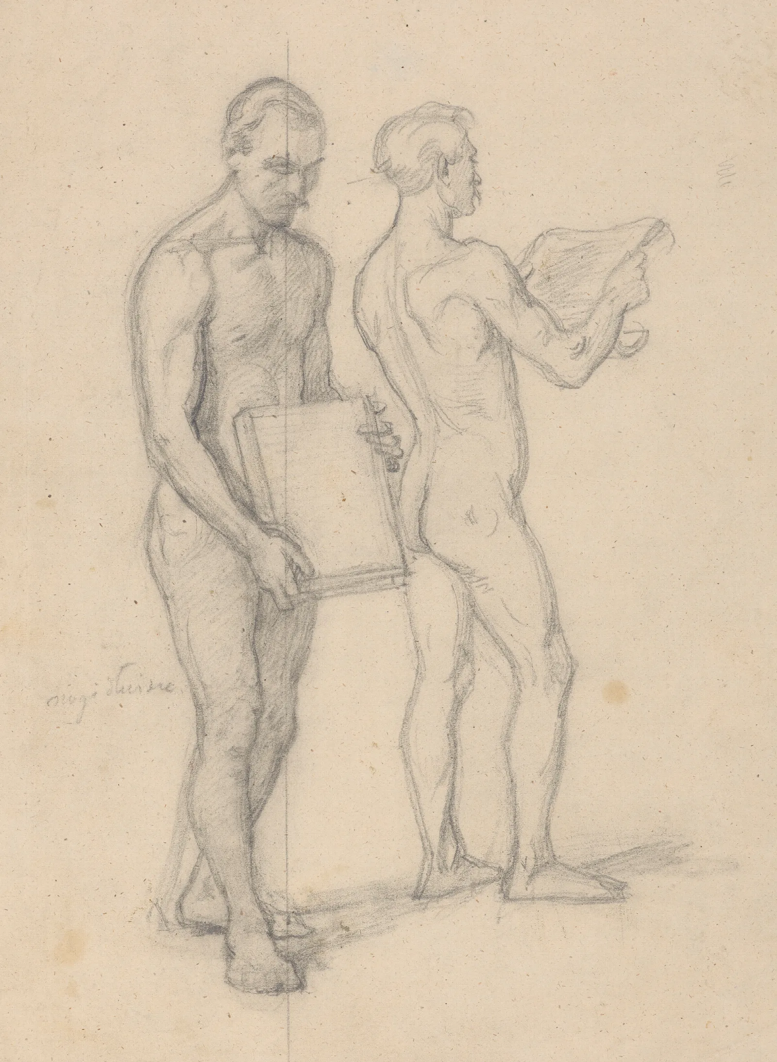 Nude Studies For The Figures Of Jasko Of Teczyn And The Man Standing Behind Him For The Painting Queen Jadwigas Oath Wall Art by Józef Simmler - Canvas Print