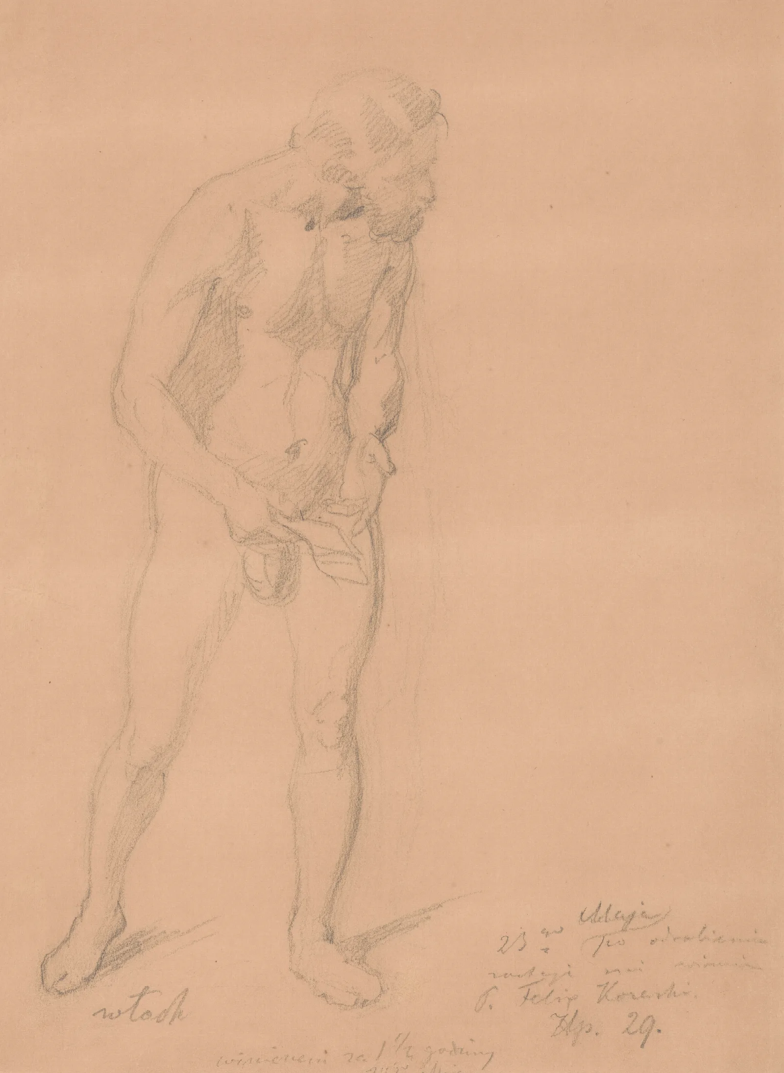 Nude Study For A Figure Of An Italian In The Painting The Upbringing Of Sigismund Augustus Wall Art by Józef Simmler - Canvas Print