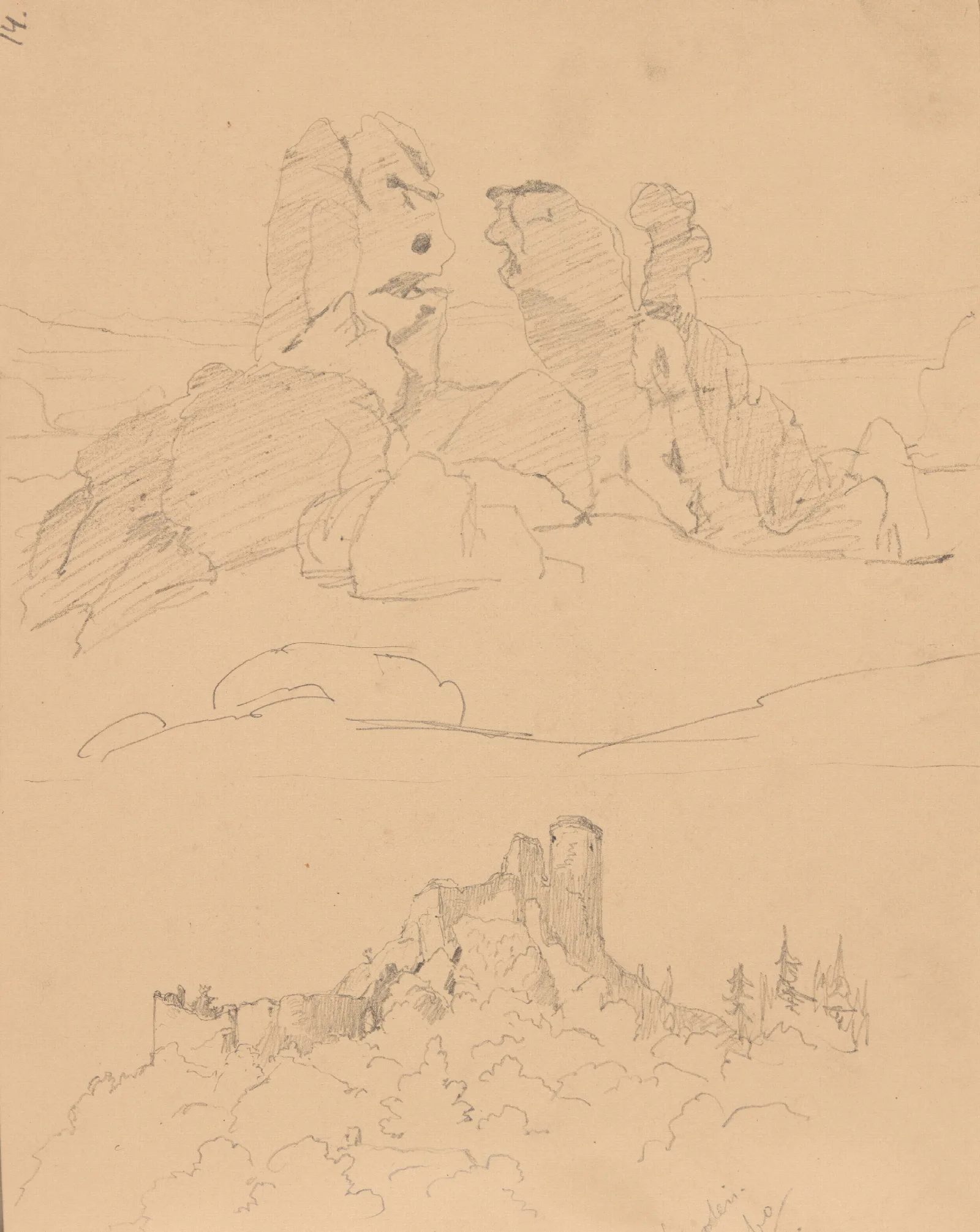 Sketch Of Limestone Outliers Near The Ogrodzieniec Castle Wall Art by Józef Simmler - Canvas Print