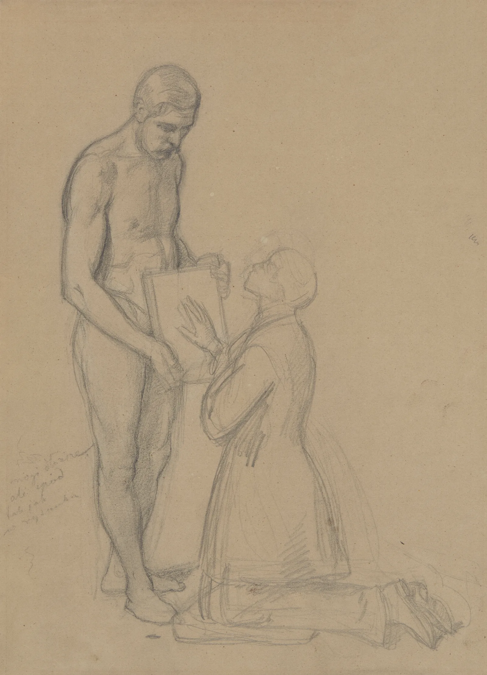 Sketch Of The Figure Of Queen Jadwiga And Jasko Of Teczyn For The Painting Queen Jadwigas Oath Wall Art by Józef Simmler - Canvas Print