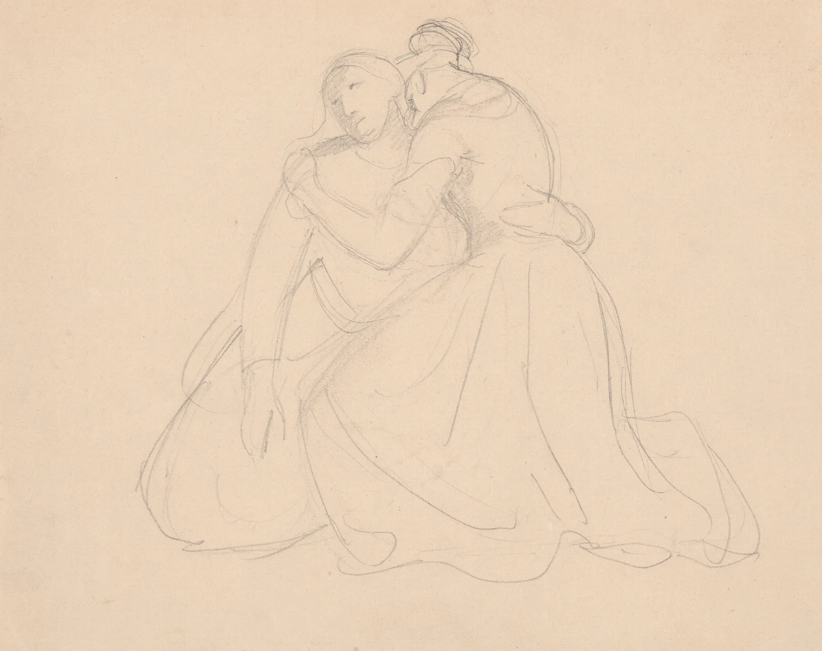 Sketch Of The Figure To The Group Of The Virgin Mary And Mary Magdalene To The Painting Entombment Wall Art by Józef Simmler - Canvas Print