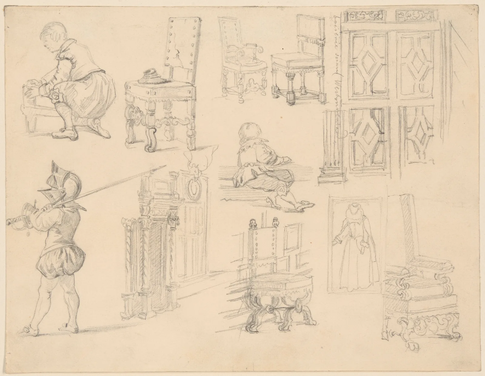 Sketches Of Baroque Costumes And Furniture Wall Art by Józef Simmler - Canvas Print