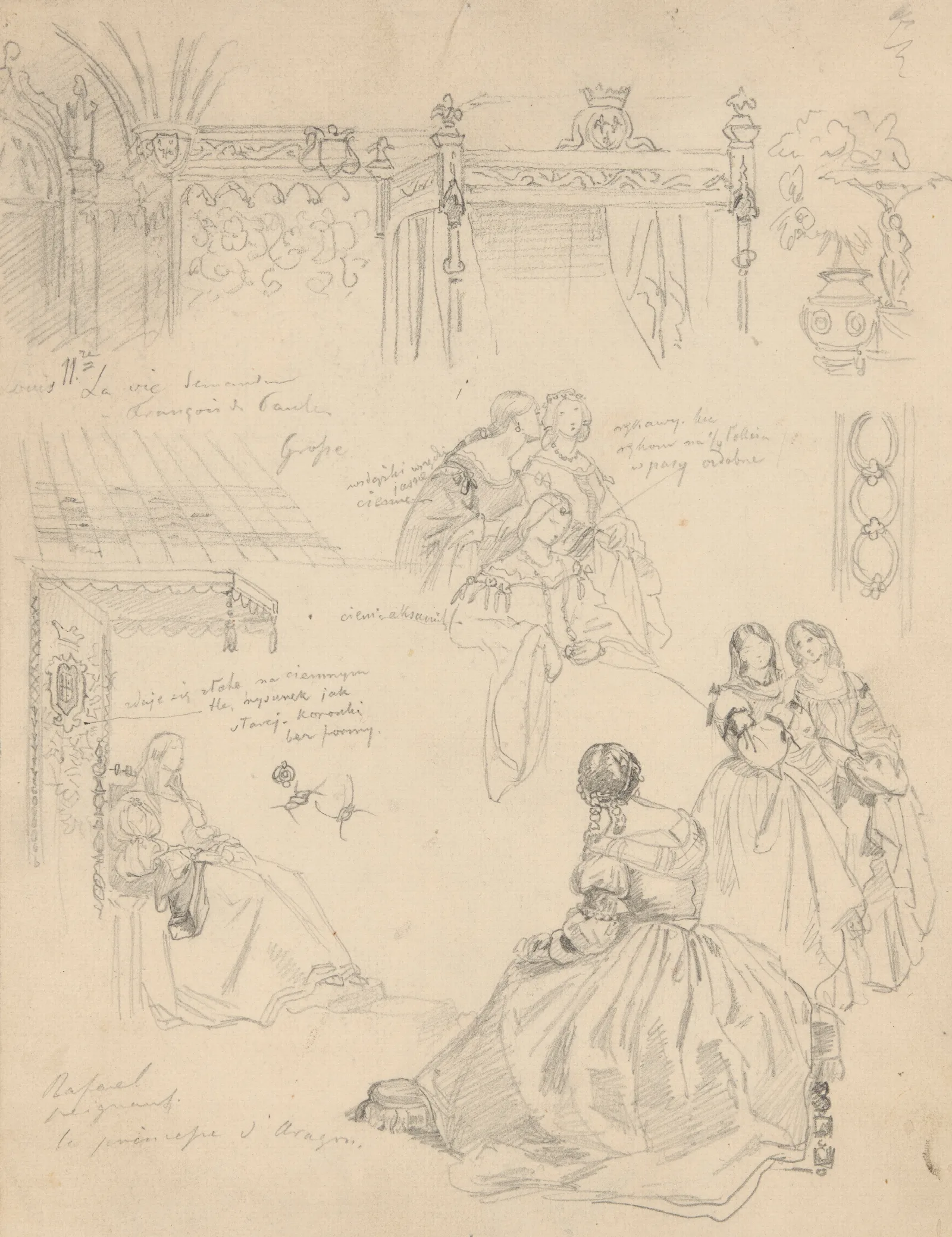 Sketches Of Costumes Furniture And Architectural Details Wall Art by Józef Simmler - Canvas Print