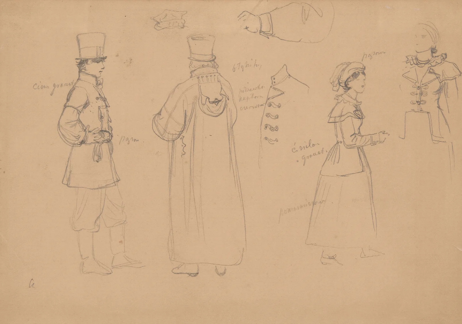 Sketches Of Figures In Folk Costumes Of Kuyavia Wall Art by Józef Simmler - Canvas Print