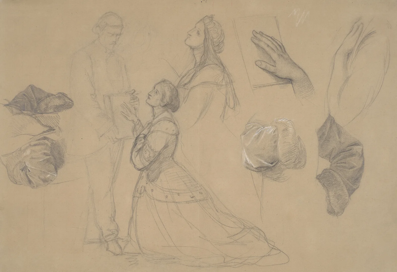 Sketches Of Figures Of The Queen And Jasko Of Teczyn For The Painting Queen Jadwigas Oath Wall Art by Józef Simmler - Canvas Print