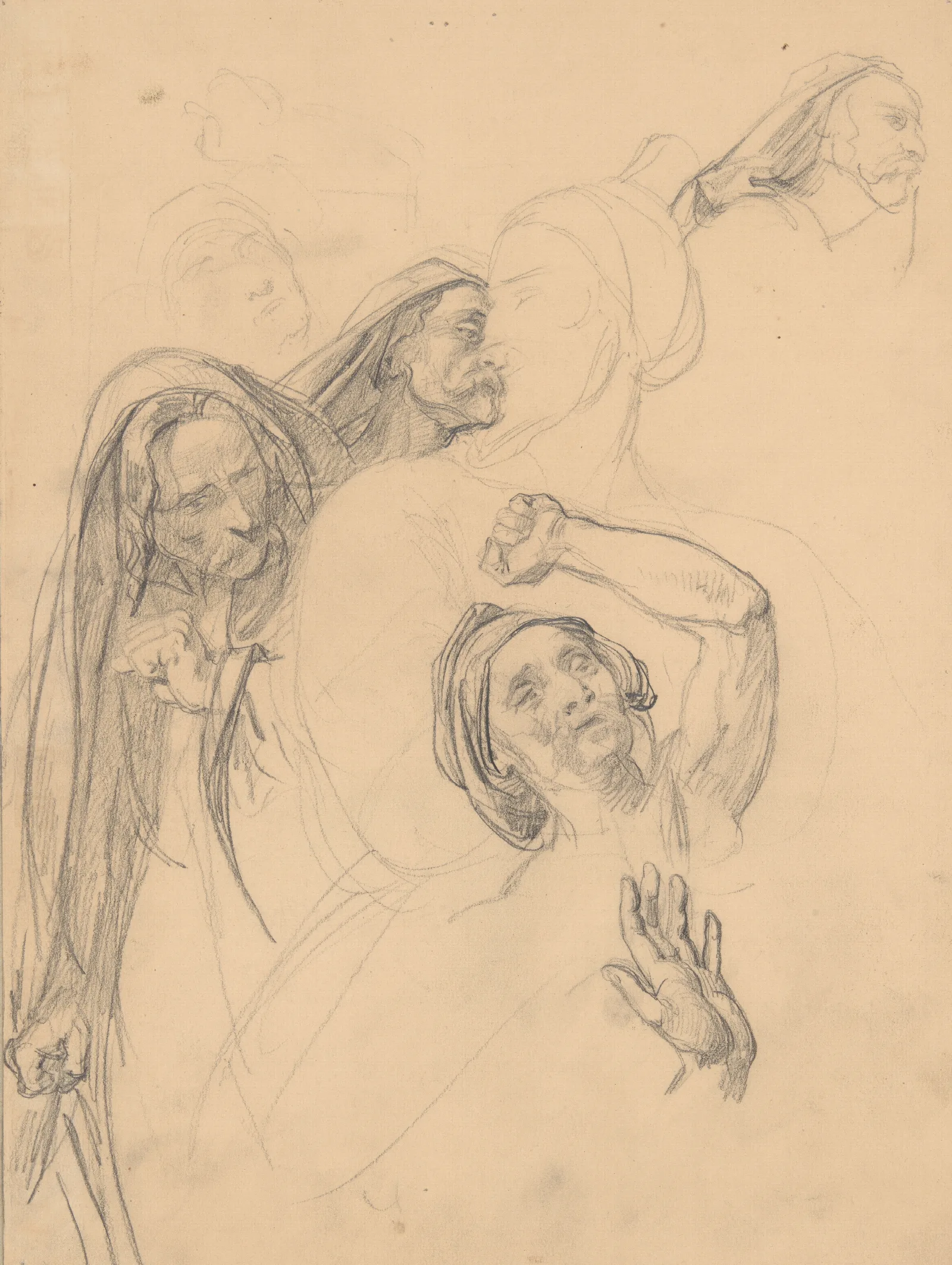 Sketches Of The Heads Of Witnesses To The Death Of St Matthias To The Painting Martyrdom Of St Matthias Wall Art by Józef Simmler - Canvas Print