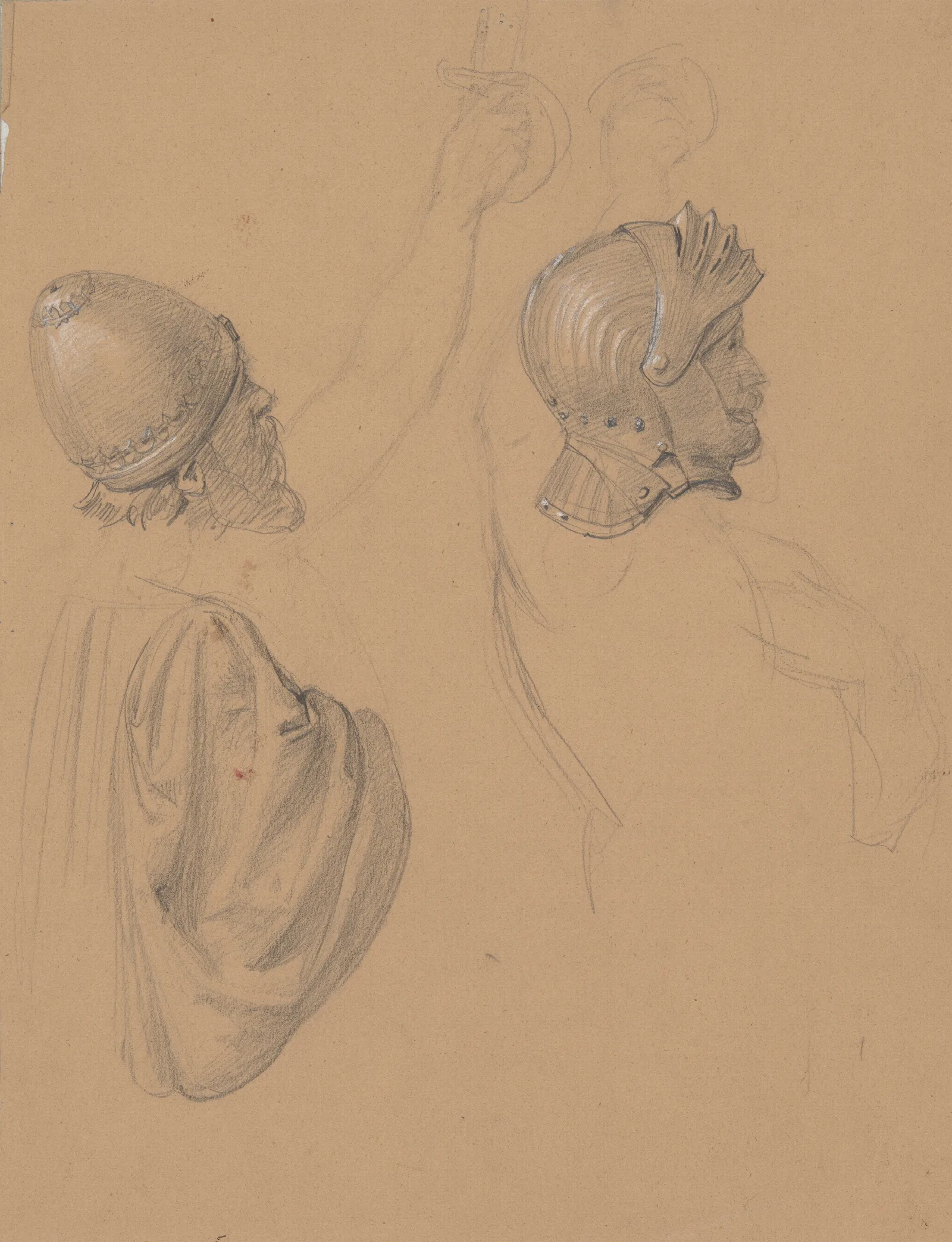Studies Of Heads In Helmets Queen Jadwigas Oath Wall Art by Józef Simmler - Canvas Print